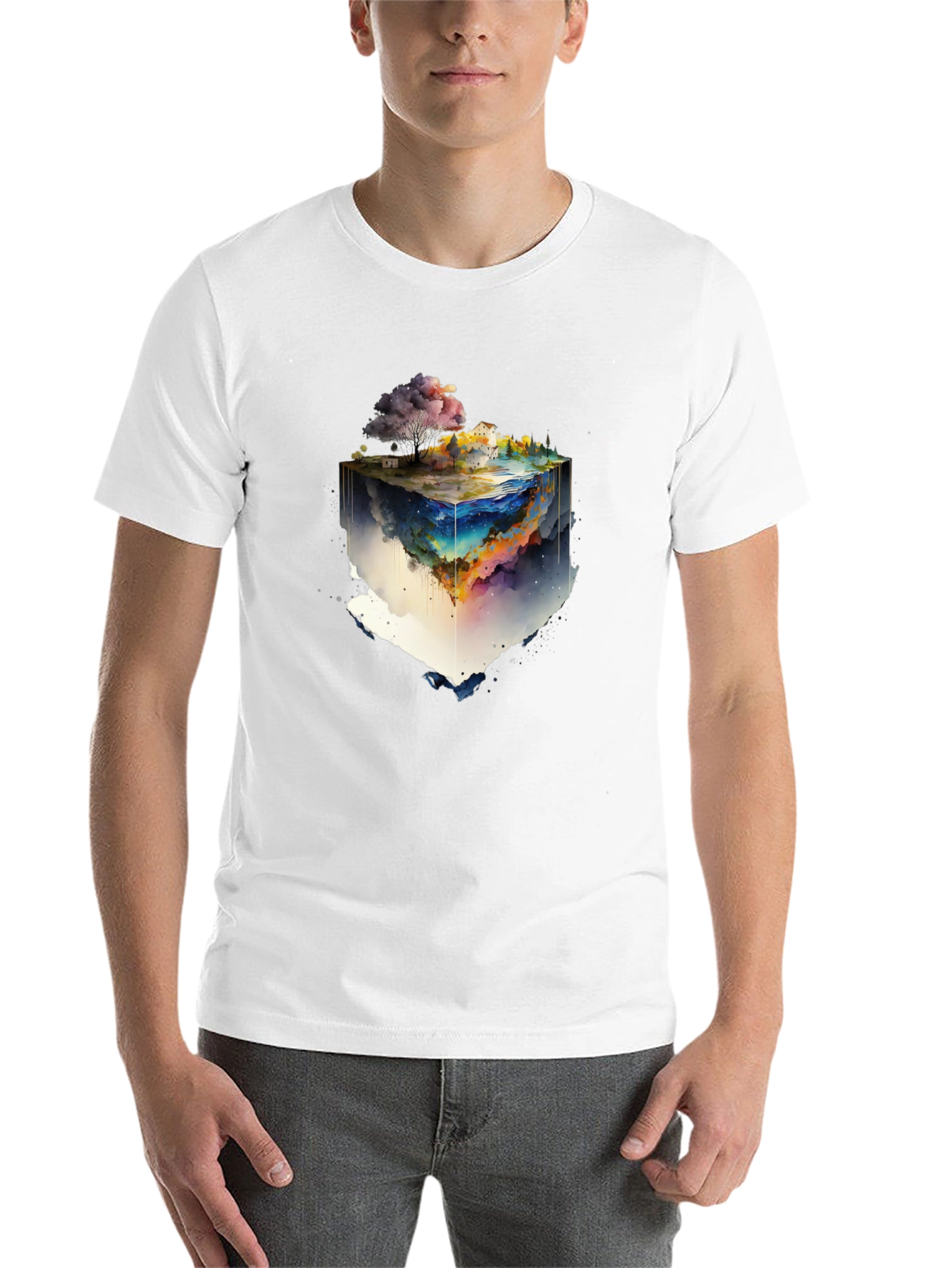 Black Watercolor World Cube Graphic Tee view 14