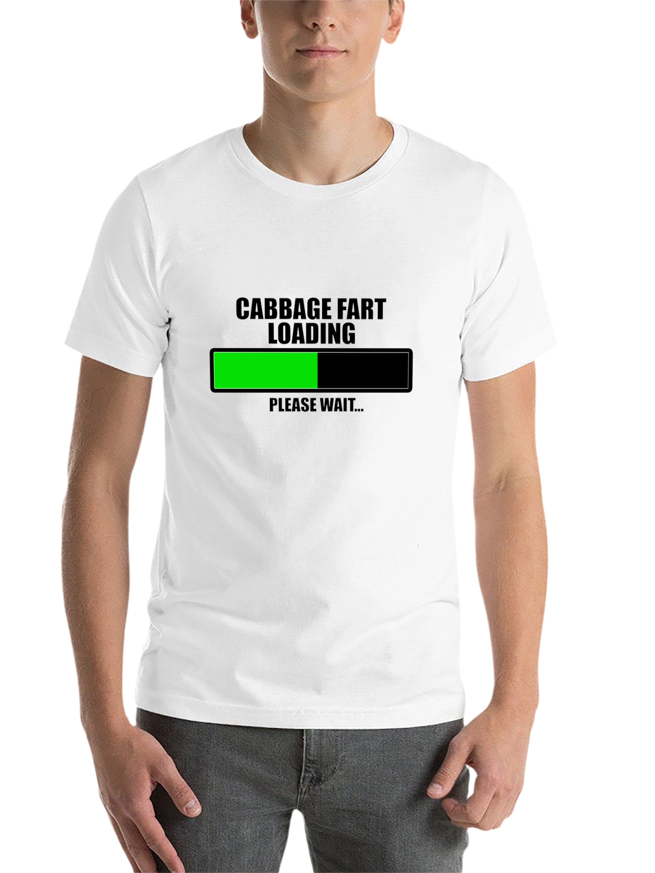 Black Cabbage Fart Loading Funny Graphic T-Shirt view 14
