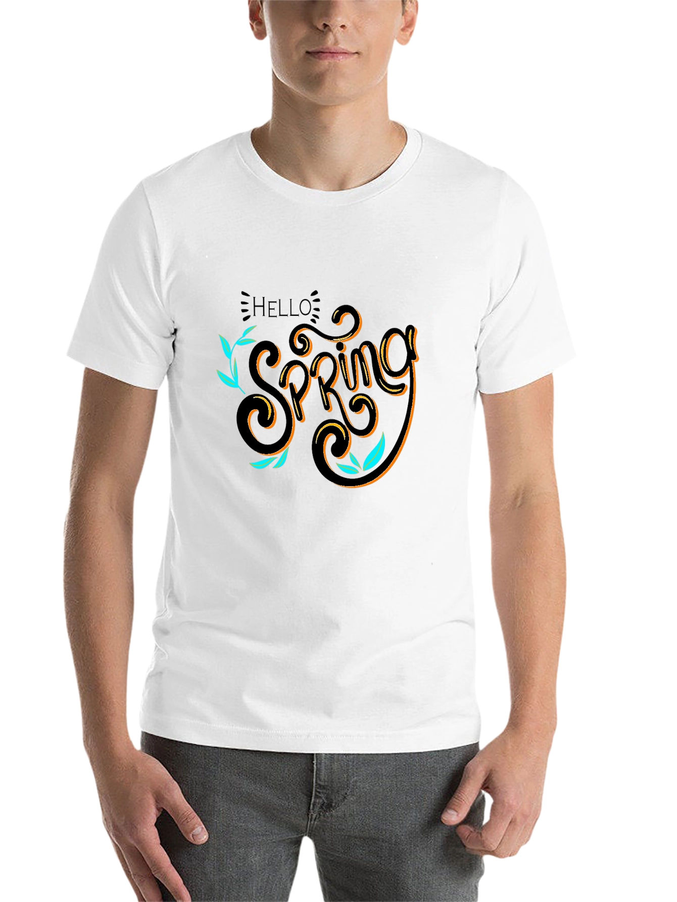 Hello Spring Black T-Shirt Graphic Tee - 14