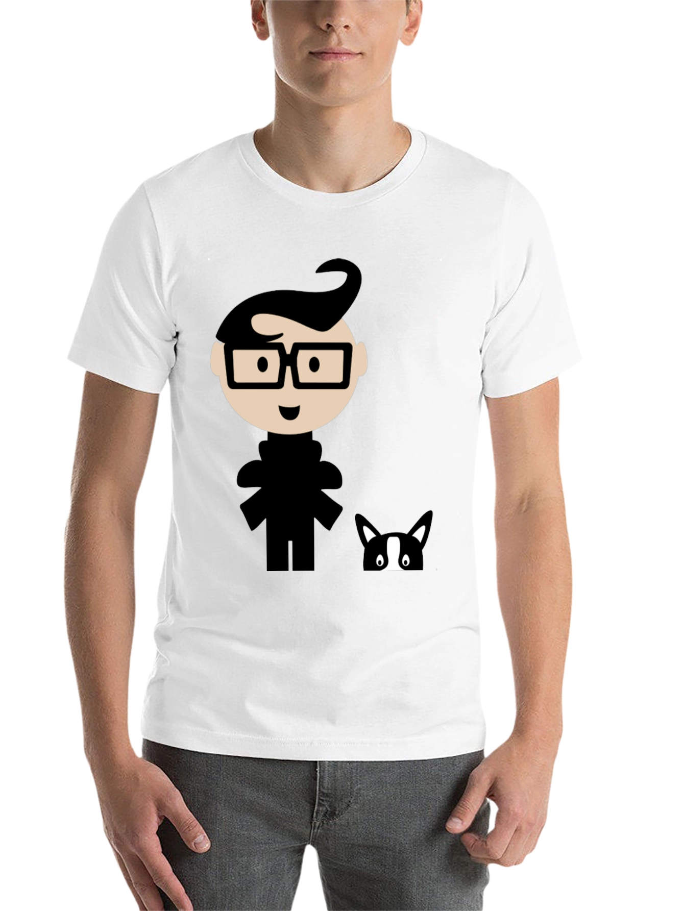 Black Geeky Cartoon Graphic T-Shirt - Black view 14
