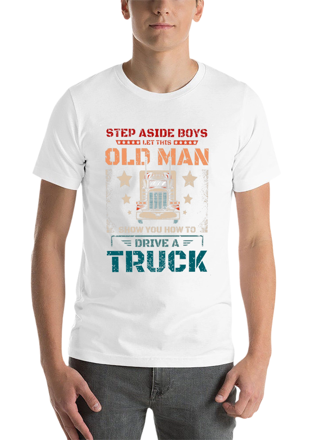 Black Step Aside Old Man Trucker T-Shirt view 14