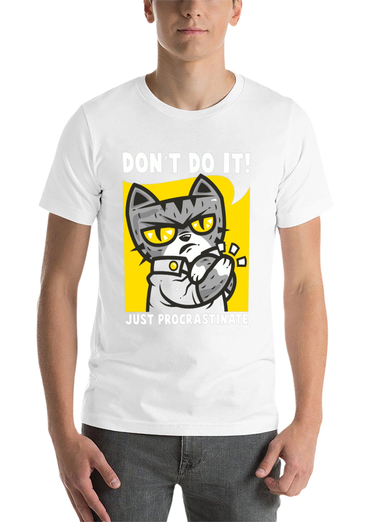 Black Funny Procrastinate Cat Graphic Black T-Shirt view 14