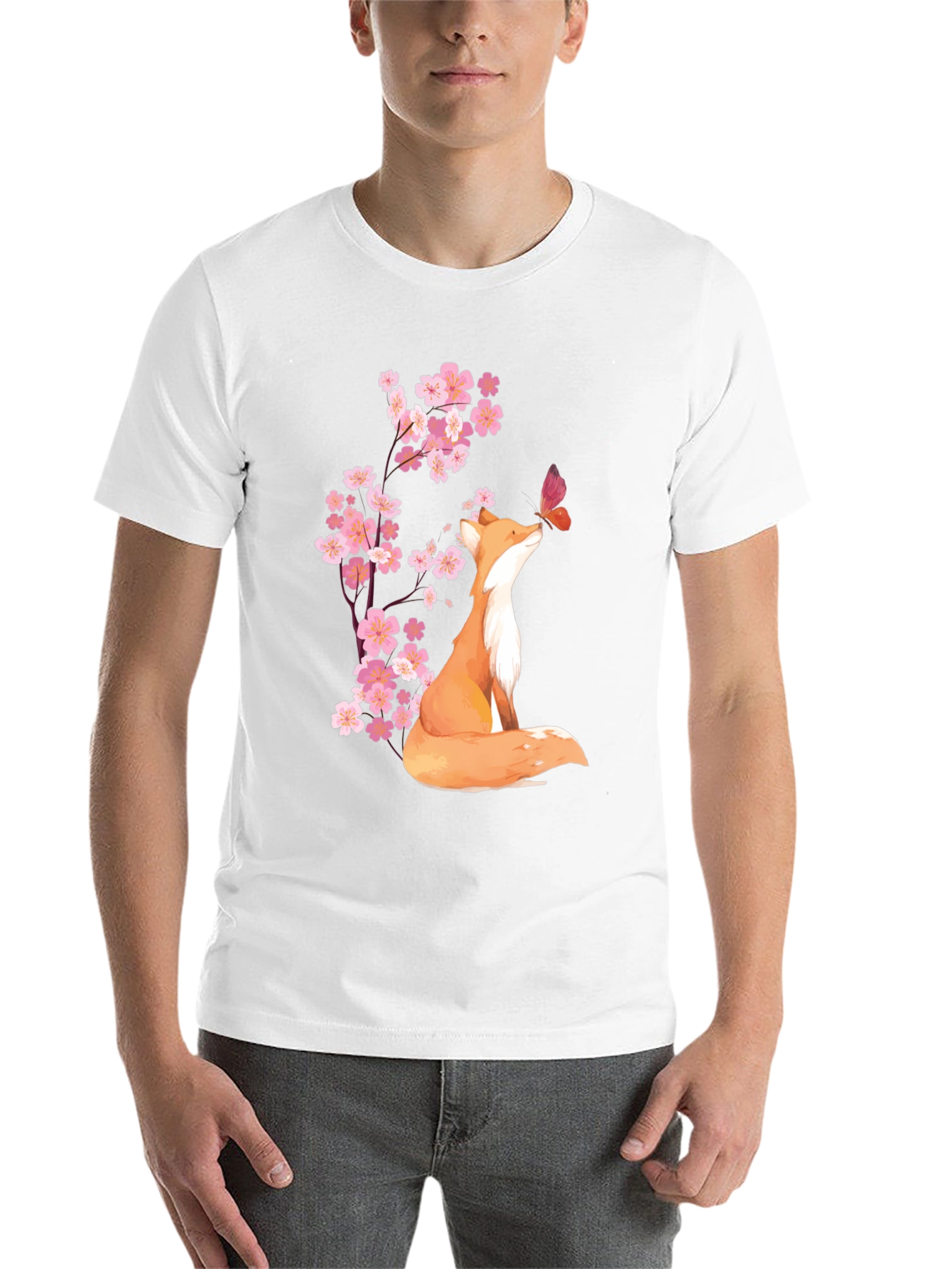 Black Fox & Cherry Blossom Graphic Tee - Soft Cotton Blend view 14