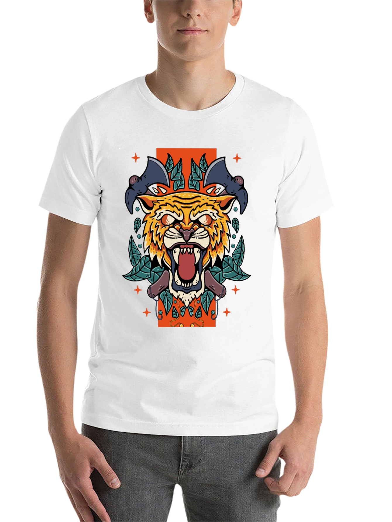 Black Tiger & Bats Graphic Print Black T-Shirt view 14