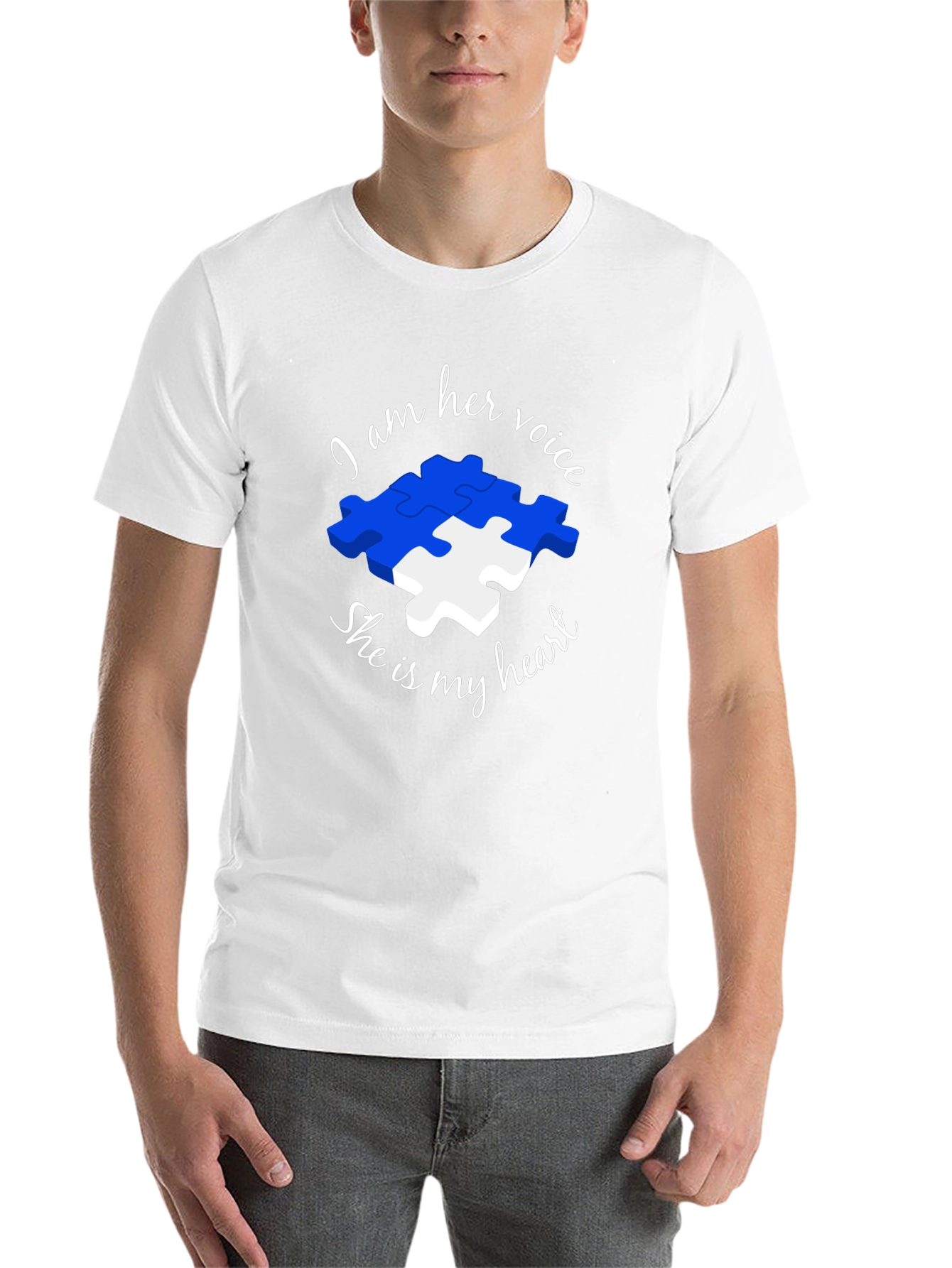 Black Autism Awareness Puzzle Piece T-Shirt - Voice and Heart view 14