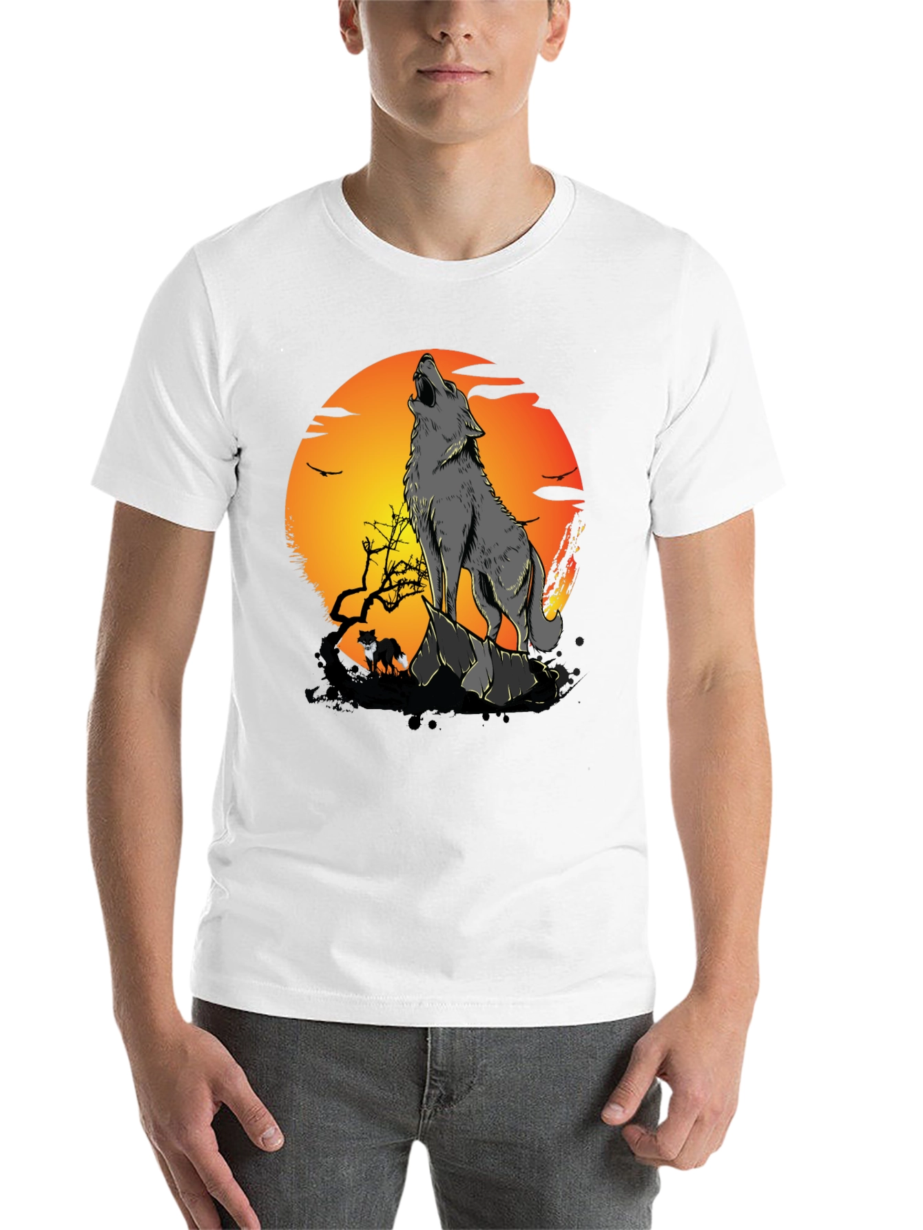 Black Wolf Howling at Moon Graphic Tee view 14