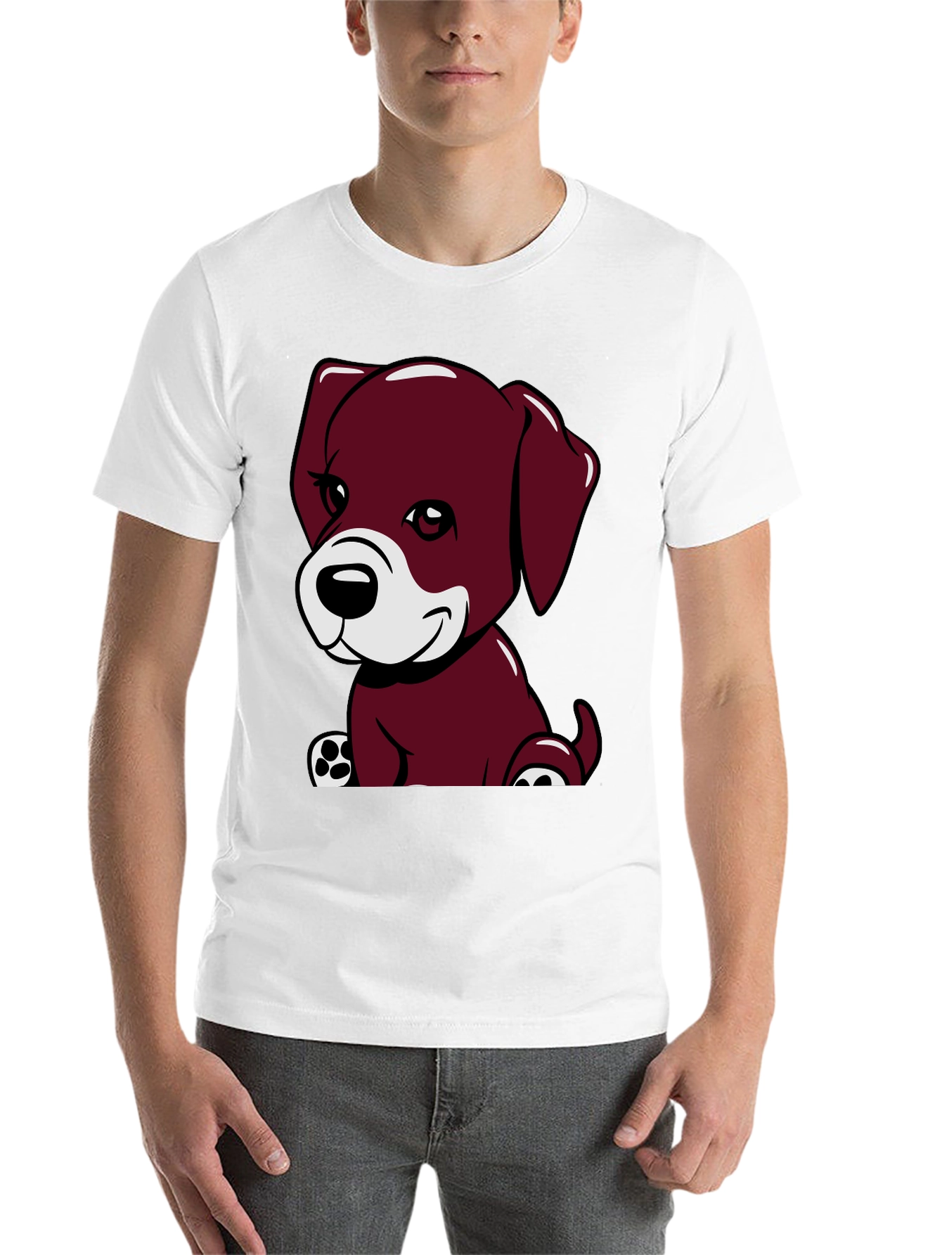 Black Cute Puppy Graphic Tee - Black Cotton Comfort view 14