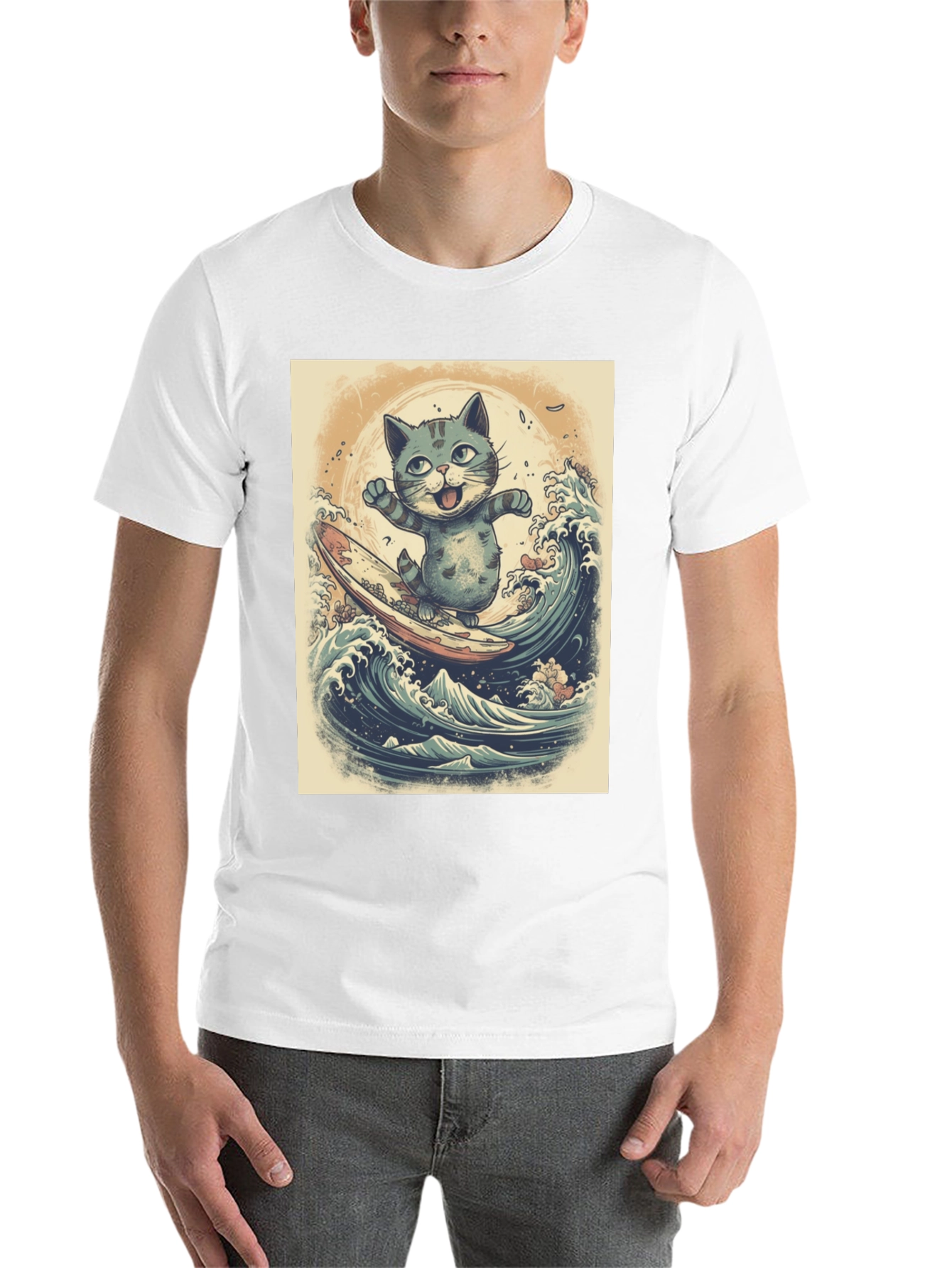 Black Cat Surfing Graphic Tee - Black Cotton Blend view 14