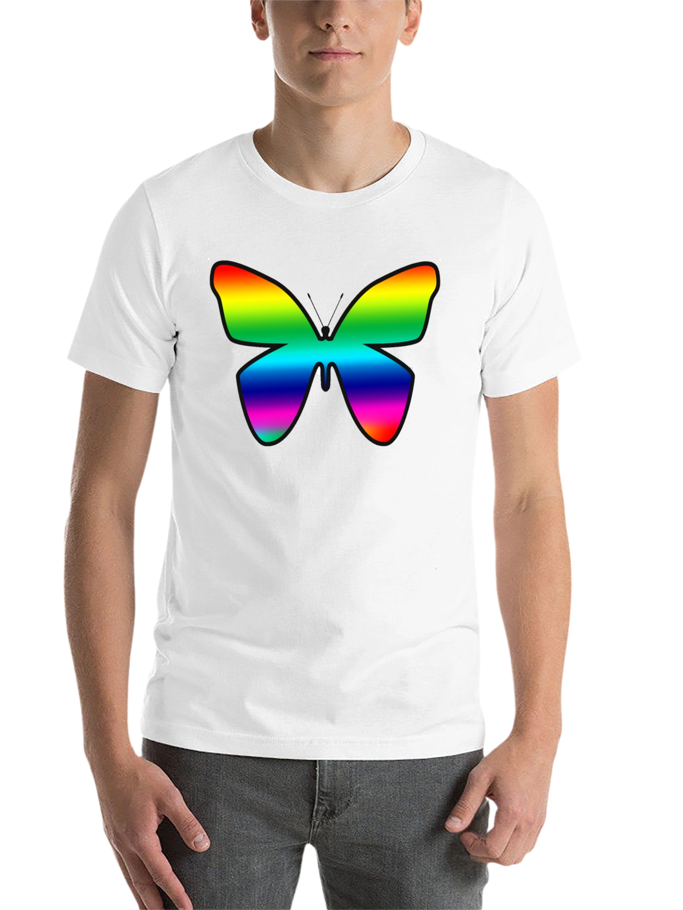 Black Rainbow Butterfly Graphic Black T-Shirt view 14