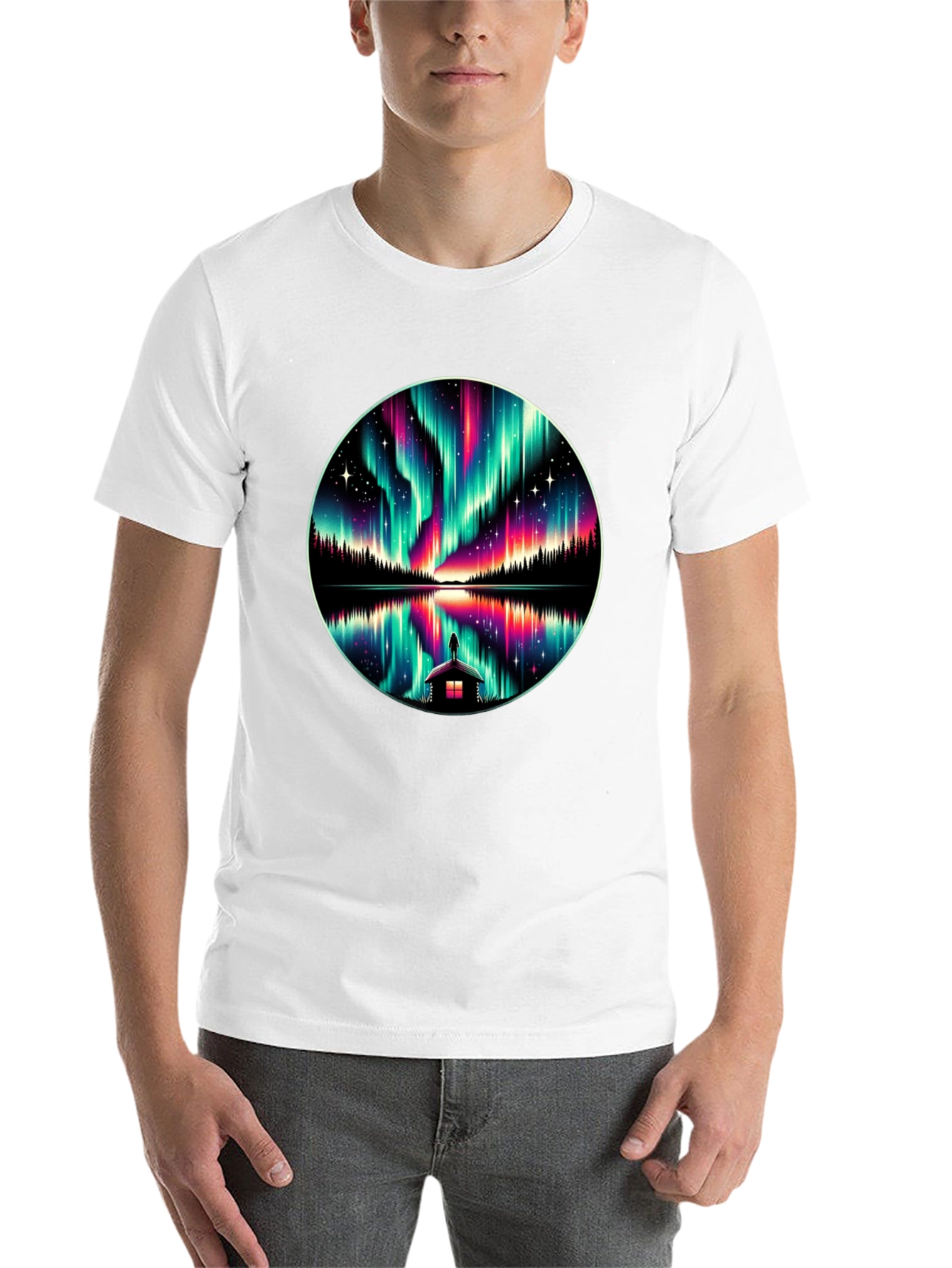 Black Aurora Borealis Reflection T-Shirt view 14