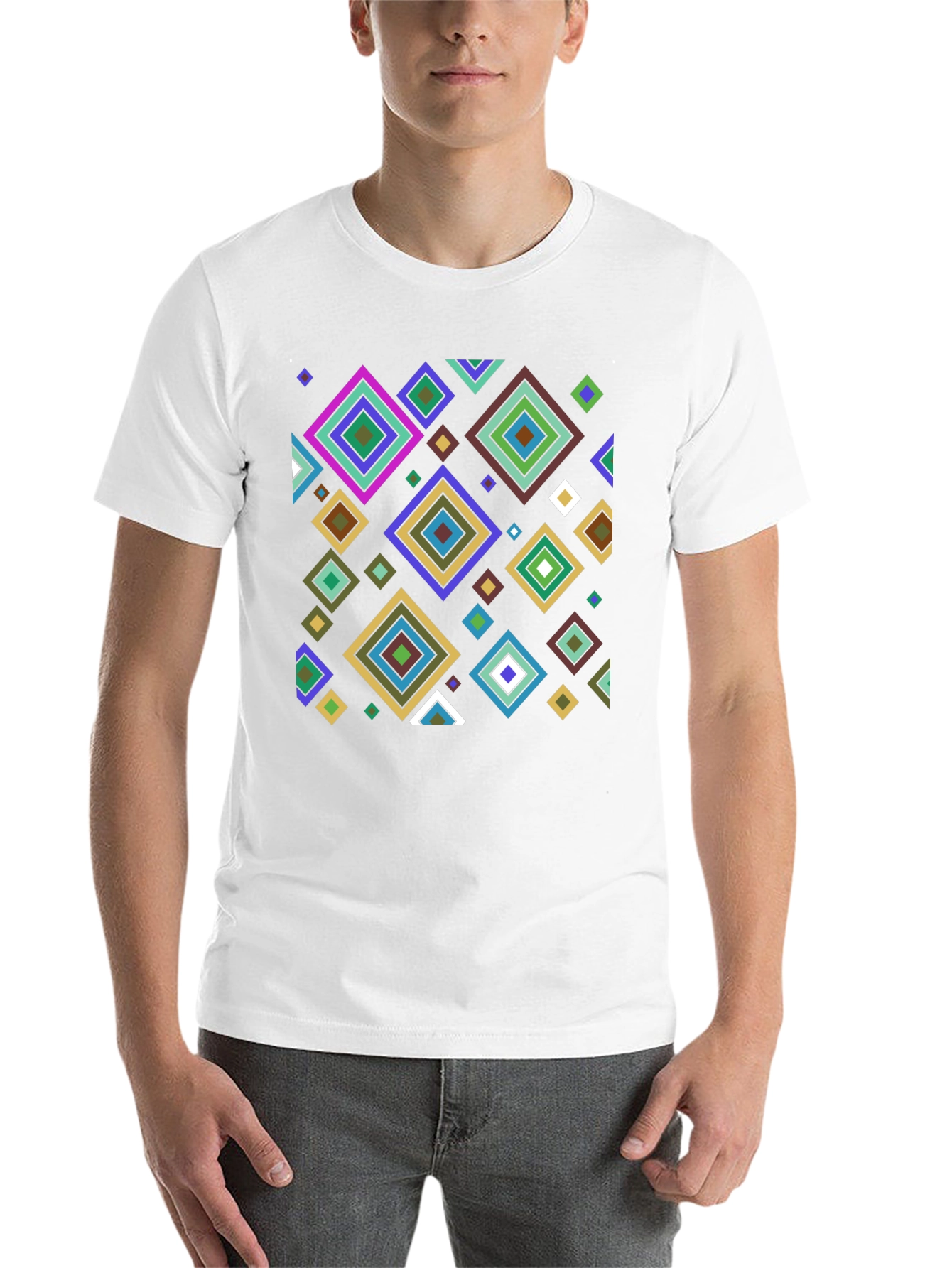 Black Geometric Diamond Pattern Black T-Shirt view 14