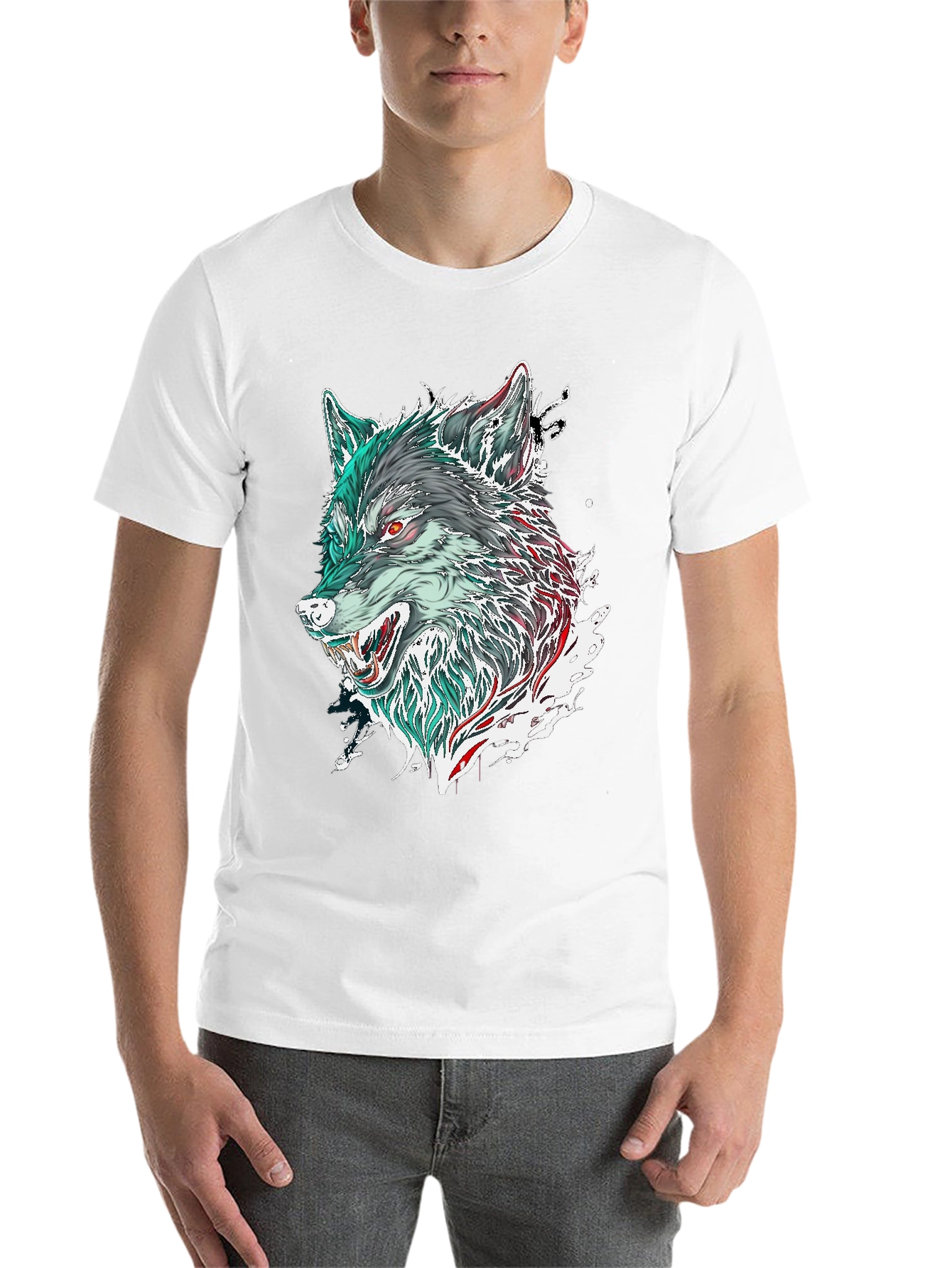 Black Wolf Graphic Print Black T-Shirt view 14