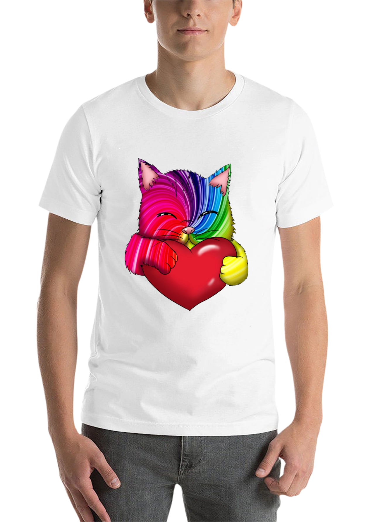 Black Rainbow Cat Heart Graphic Tee - Love & Pride view 14