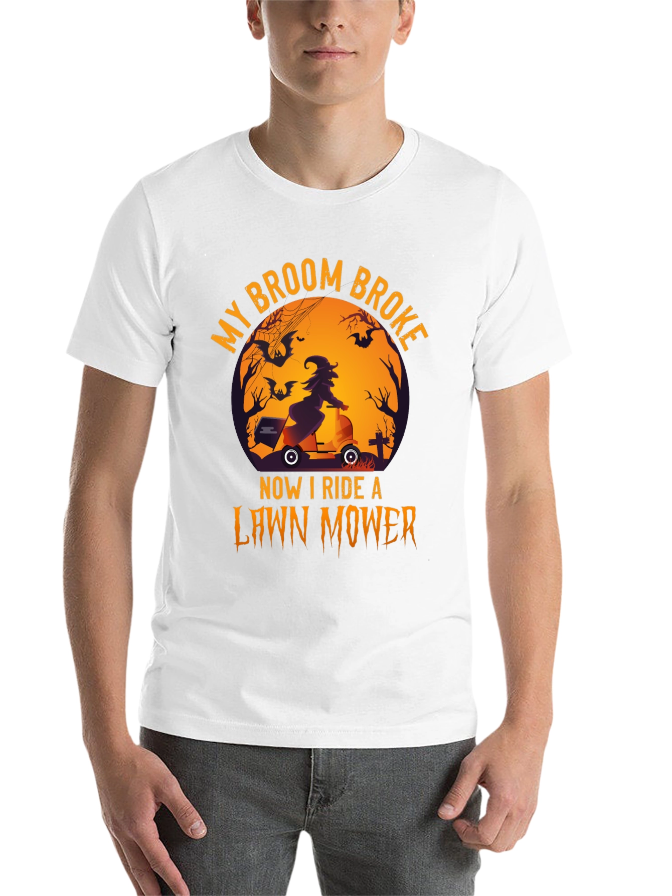 Black Halloween Witch Lawn Mower T-Shirt view 14