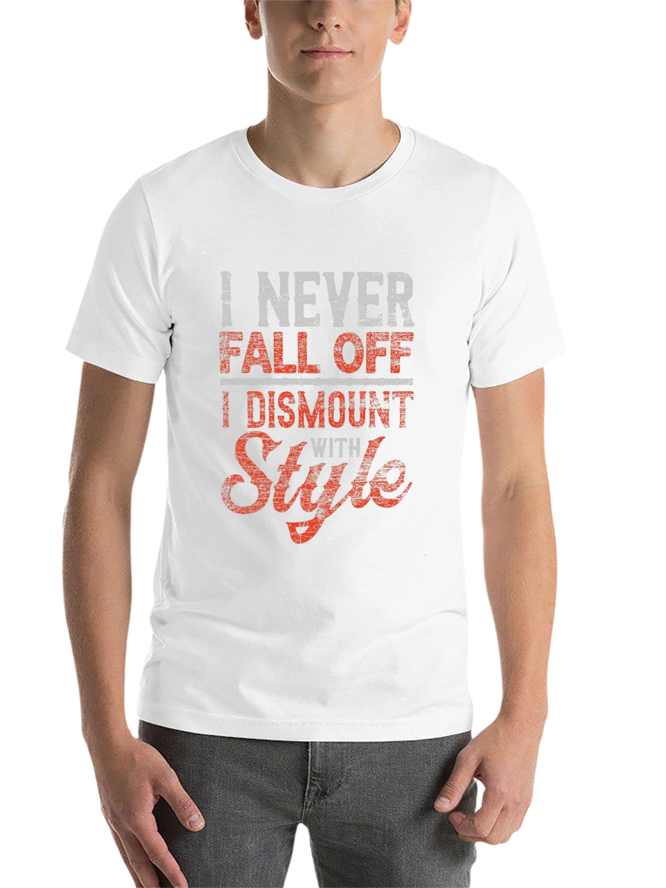 Black Funny Style T-Shirt - I Never Fall Off, I Dismount With Style view 14