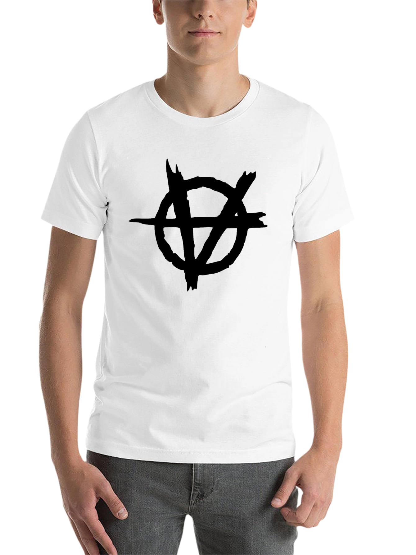 Black Distressed Circle V Symbol Black T-Shirt view 14