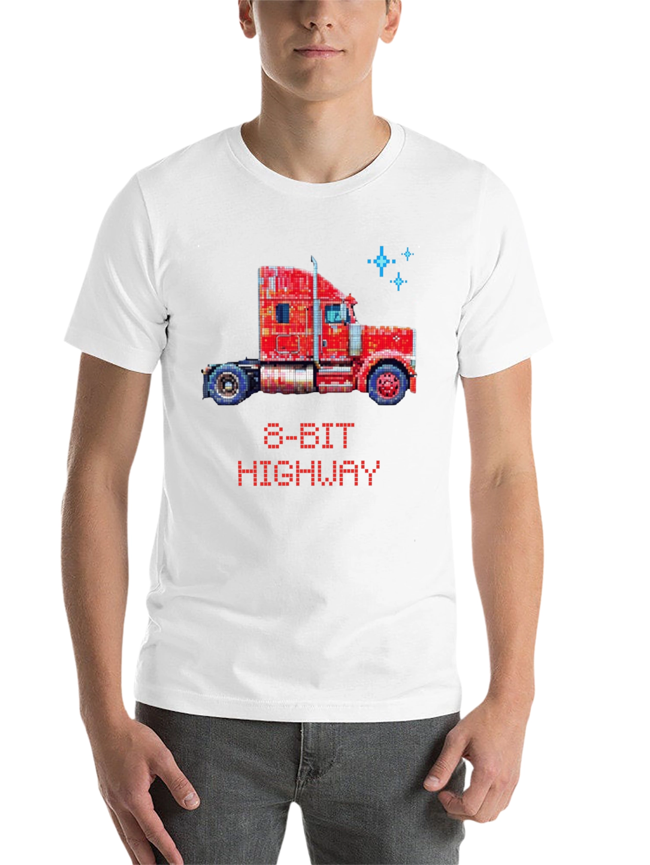 Black 8-Bit Highway Trucker T-Shirt - Retro Gaming Style view 14