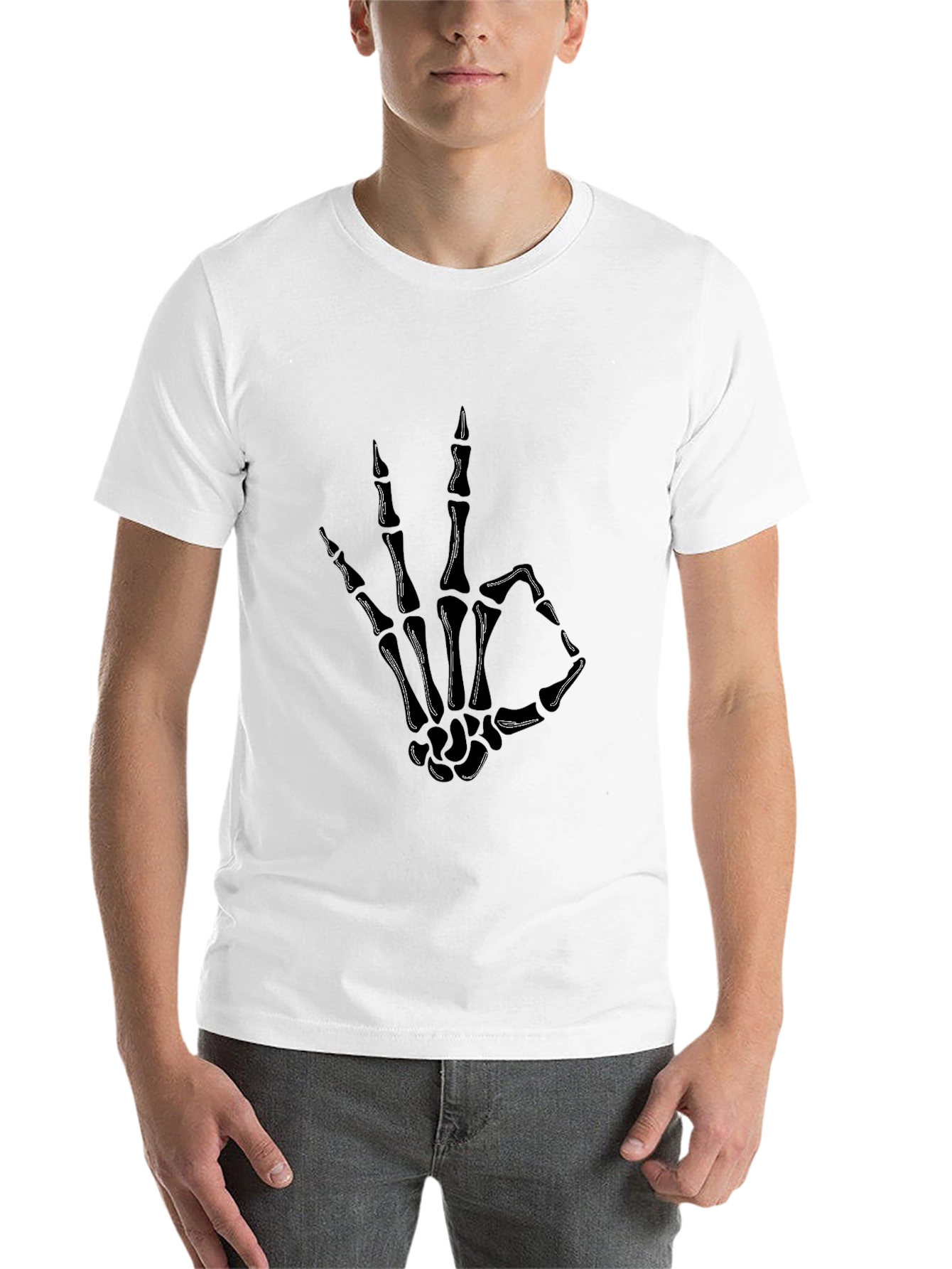 Black Skeleton Hand OK Sign Graphic Tee view 14