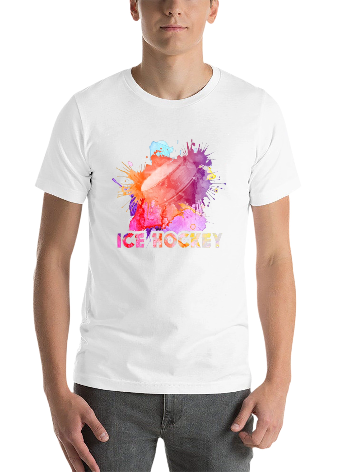 Black Watercolor Ice Hockey Graphic T-Shirt view 14