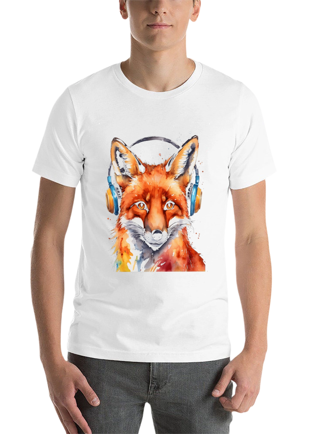 Black Cool Fox Headphones T-Shirt view 14