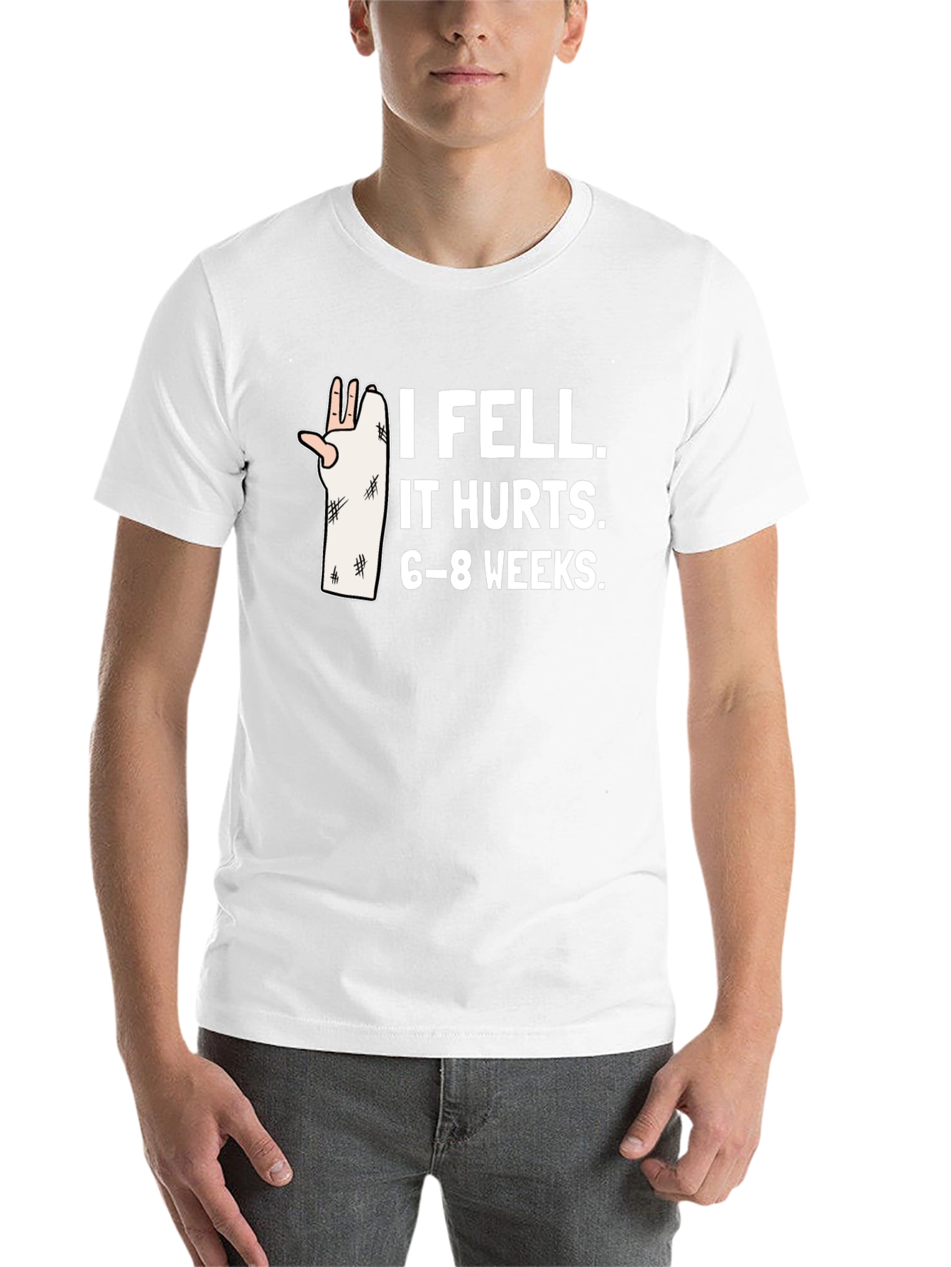 Black I Fell It Hurts Funny Broken Arm T-Shirt view 14
