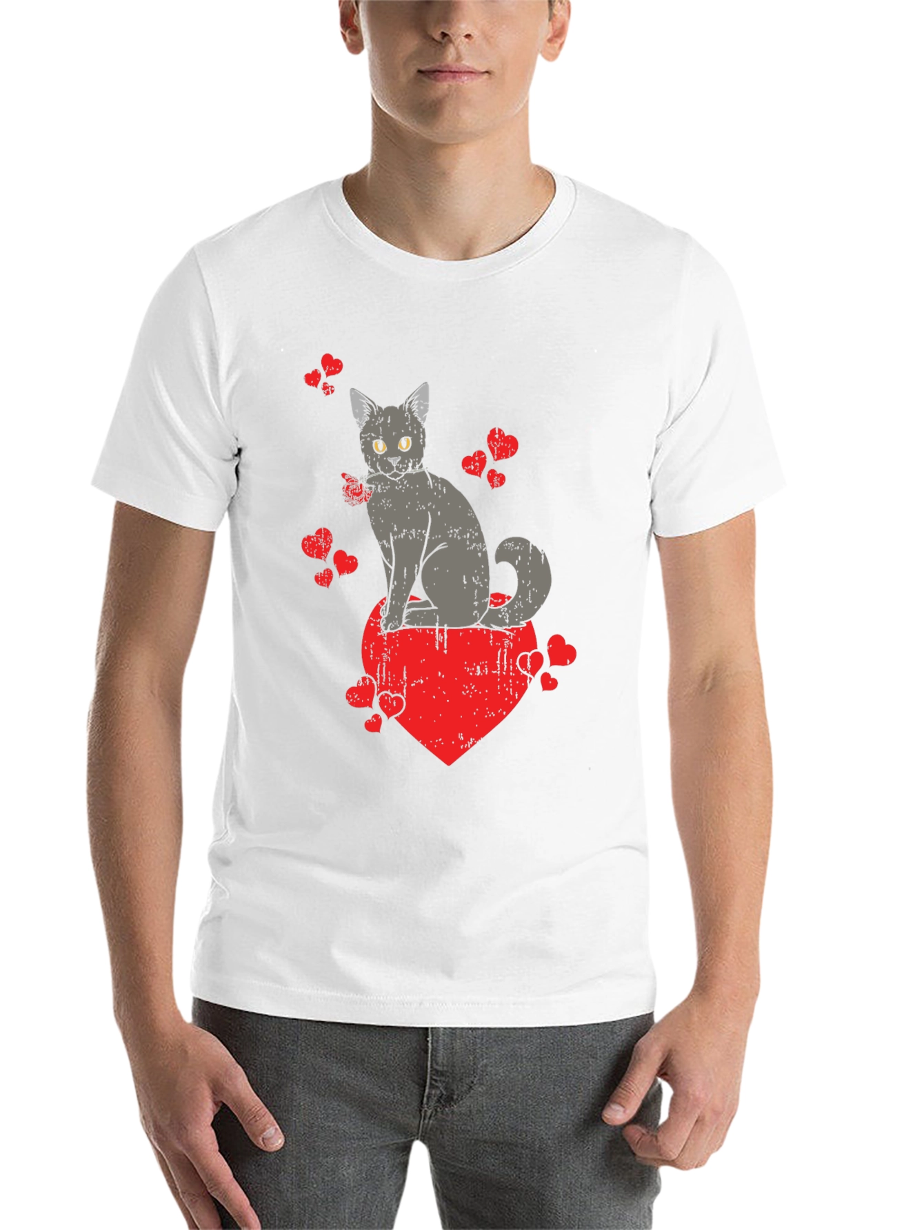 Black Cat Heart Valentine's Day Graphic T-Shirt view 14