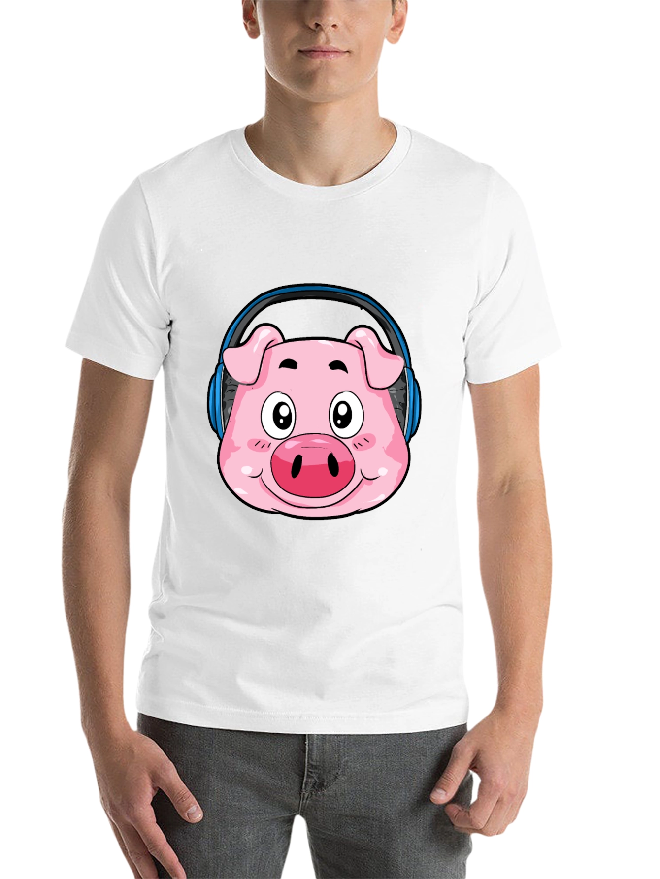 Black Pig Headphone T-Shirt - Funny Cartoon Animal Tee view 14