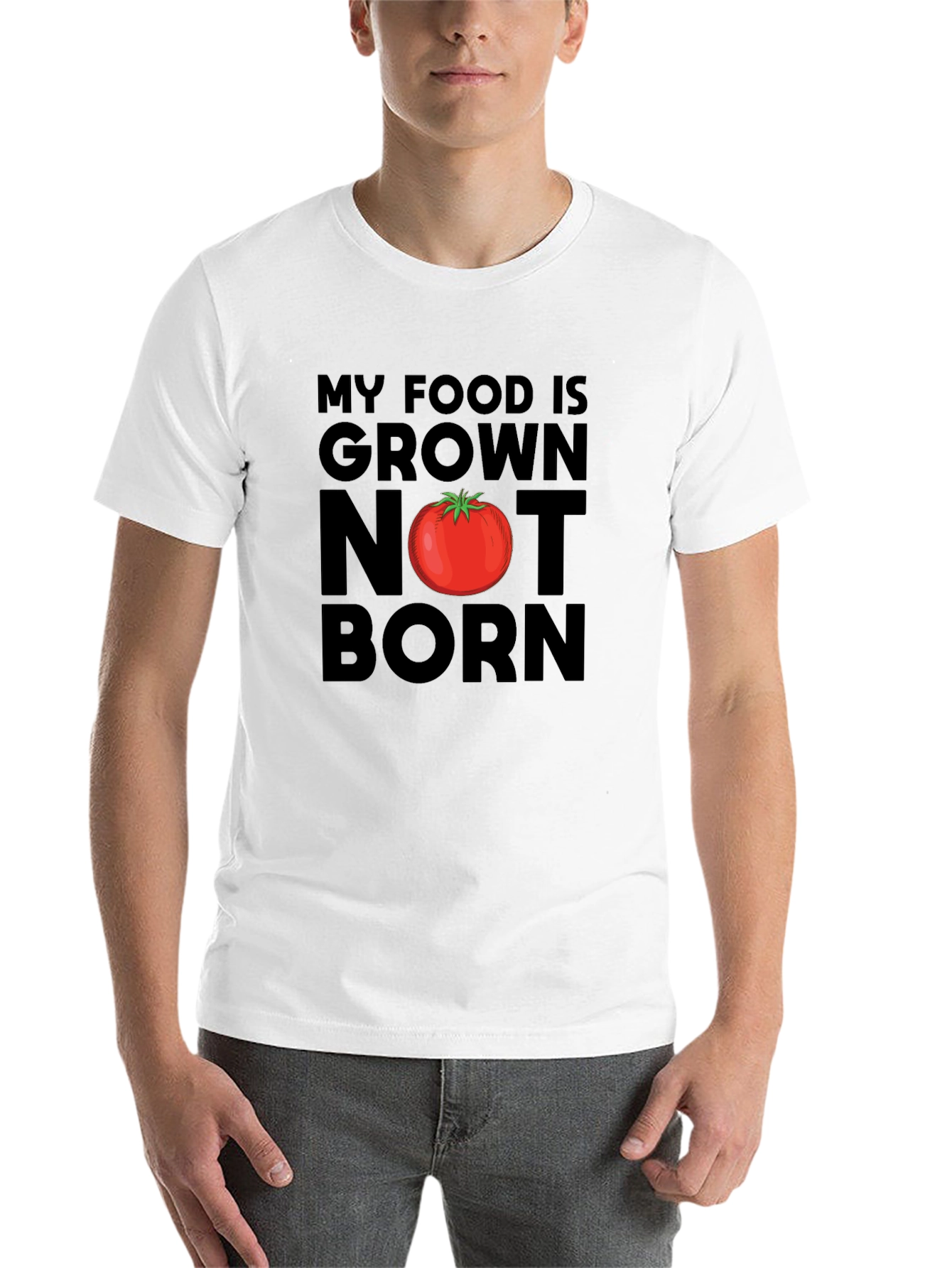 Black Vegan T-Shirt: My Food is Grown, Not Born view 14