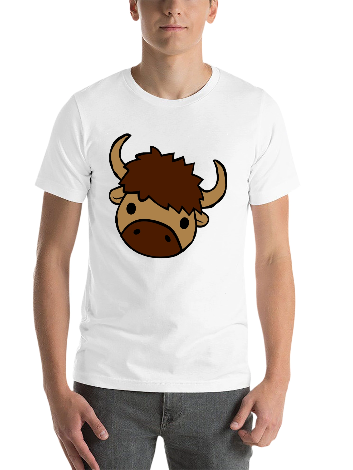 Black Cartoon Yak Graphic Tee - Black Cotton T-Shirt view 14