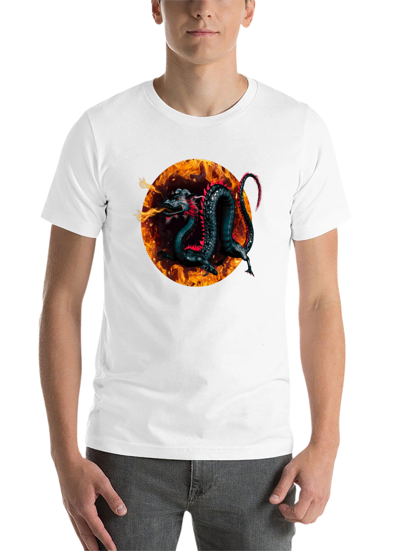 Black Fiery Dragon Graphic Black T-Shirt view 14