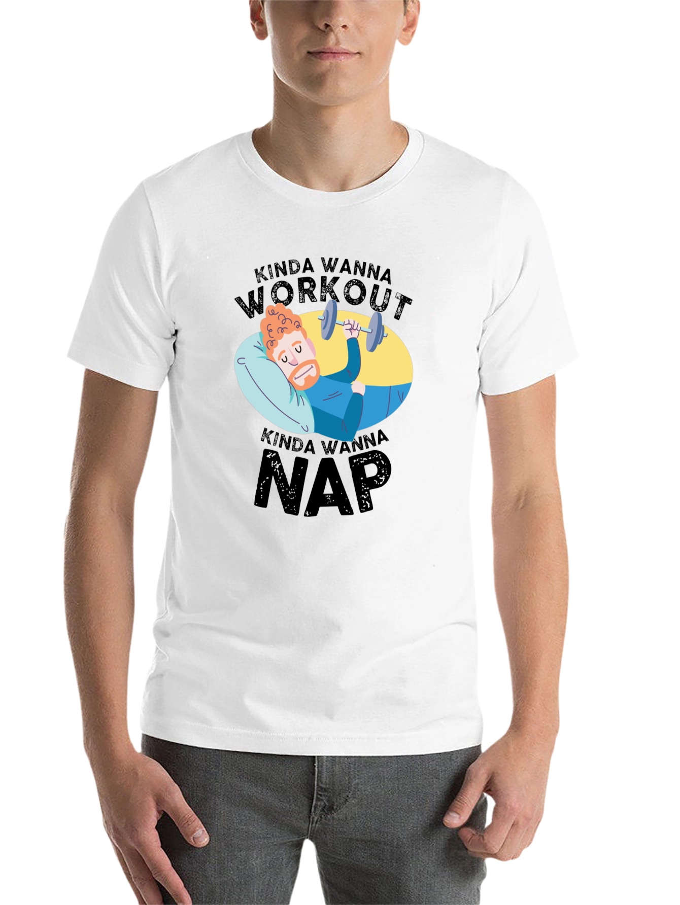 Black Kinda Wanna Workout Kinda Wanna Nap Funny T-Shirt view 14