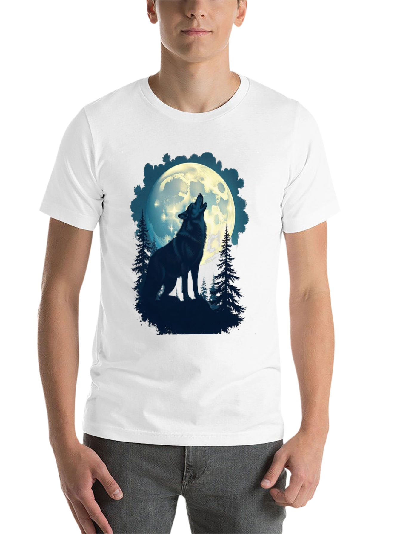 Black Wolf Howling at Moon Graphic T-Shirt view 14