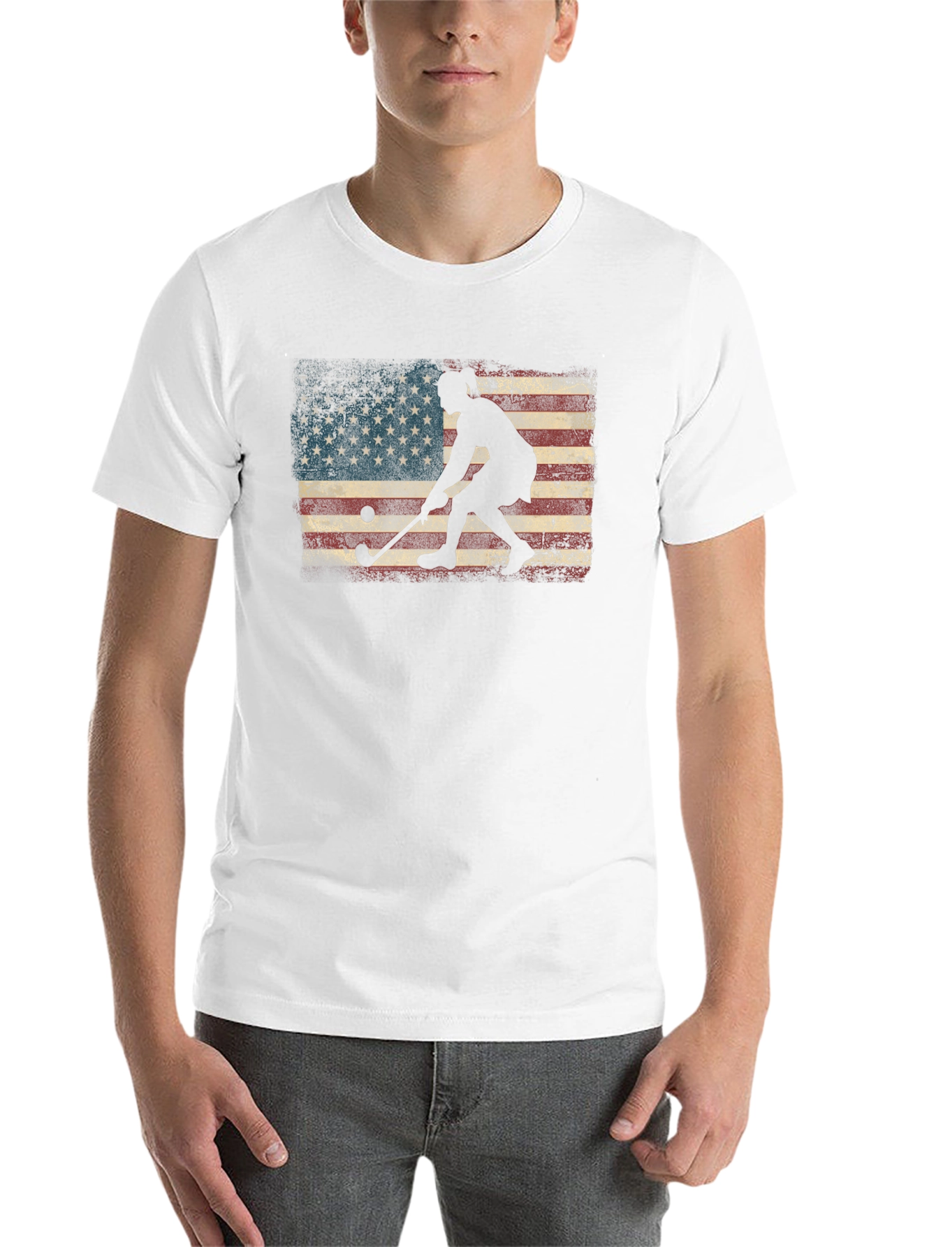 Black American Flag Field Hockey T-Shirt view 14