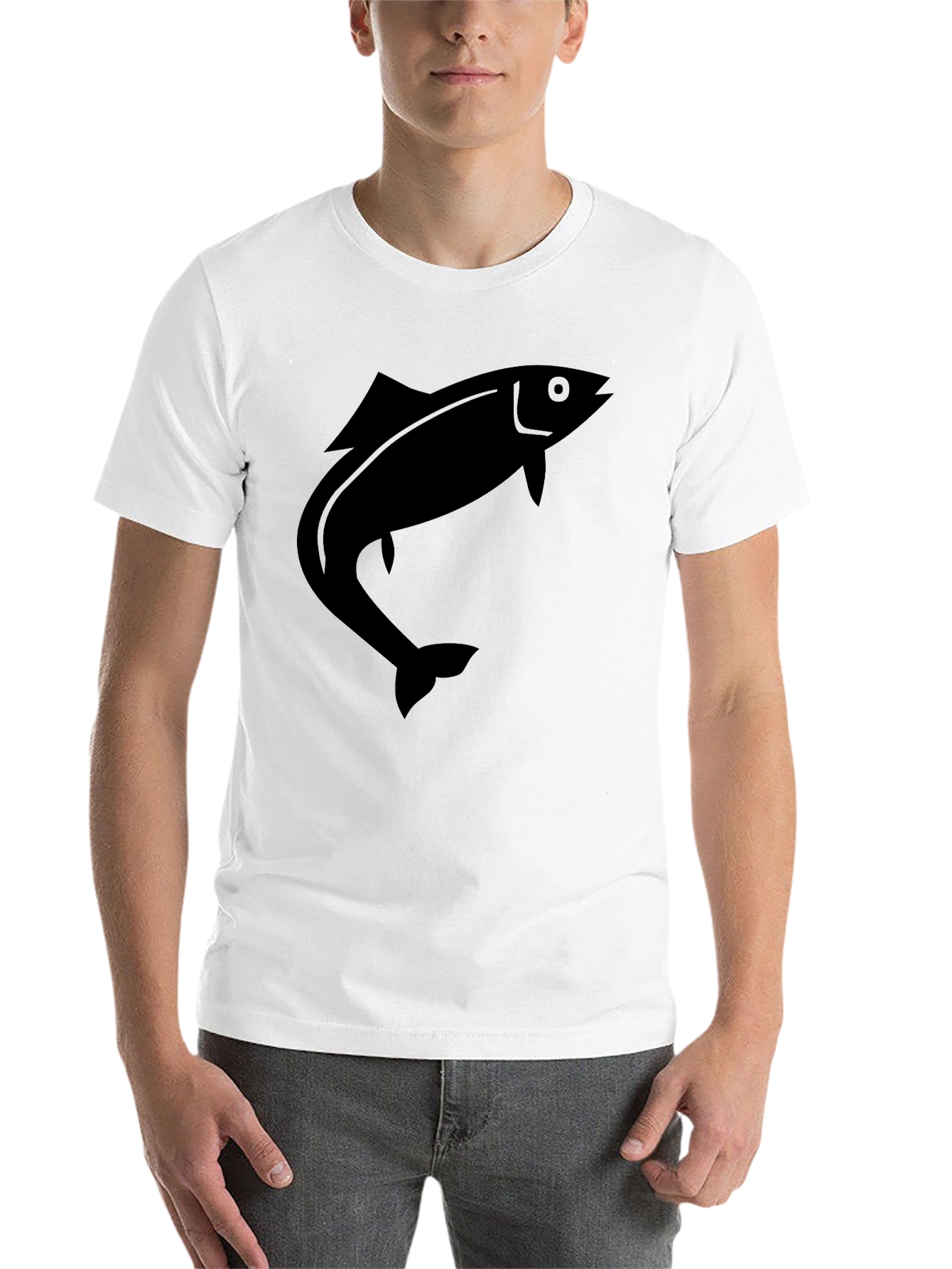 Black Men's Black T-Shirt with Fish Graphic view 14