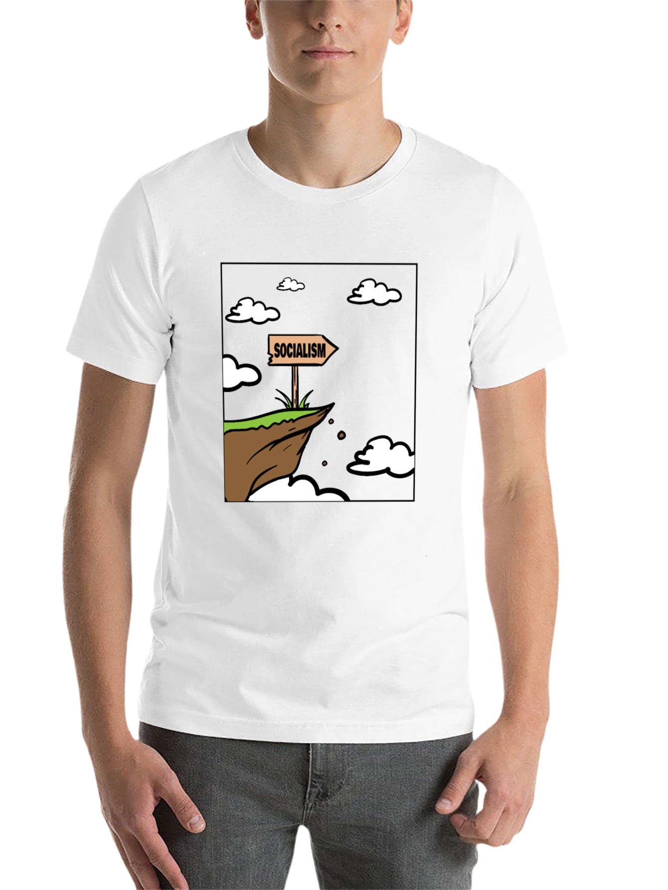 Black Socialism Cliff Edge Humor Graphic Tee view 14