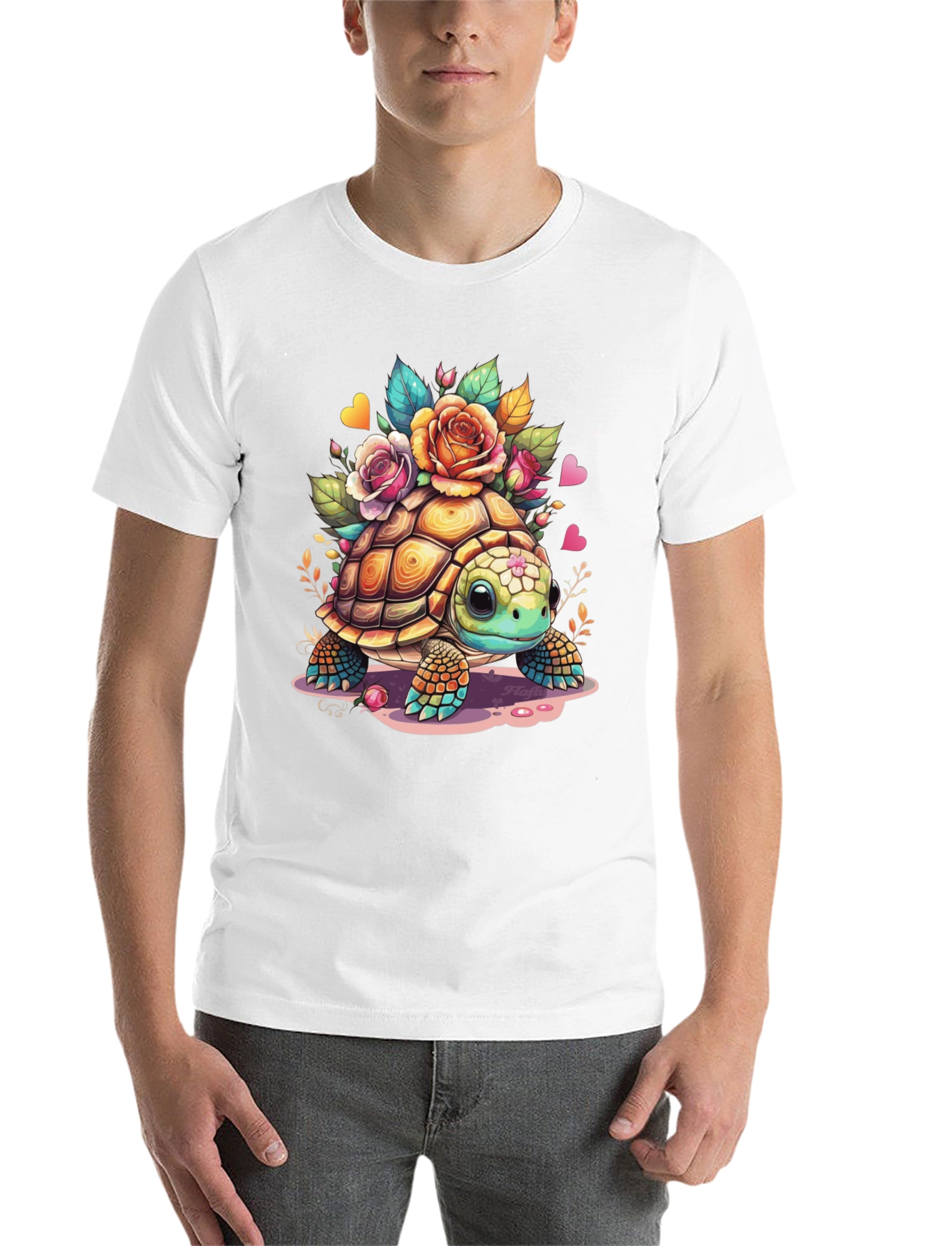Black Cute Floral Turtle Graphic Tee - Unisex Comfort view 14