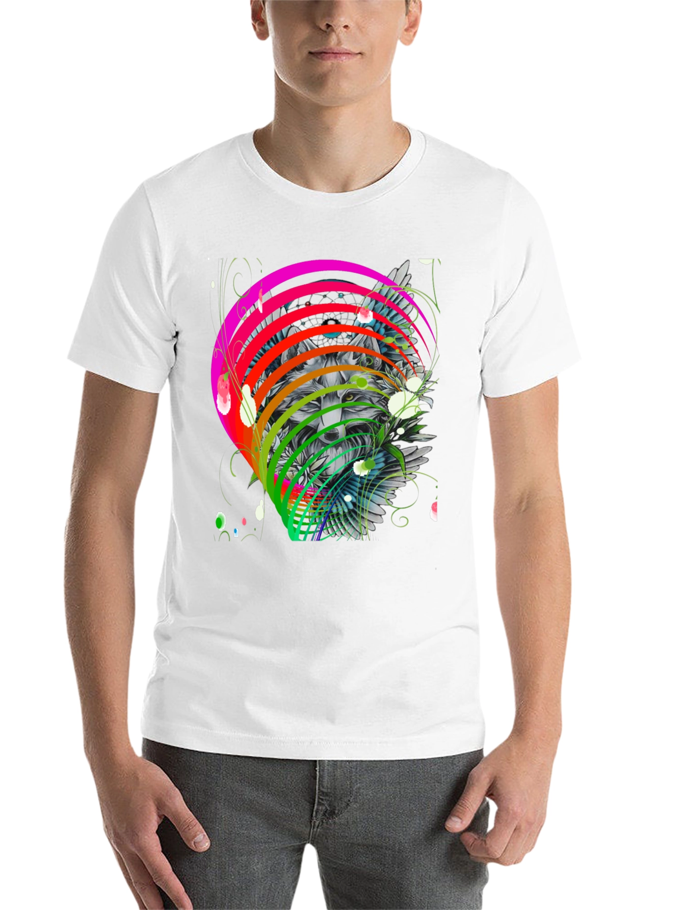 Black Wolf Rainbow T-Shirt - Men's Graphic Tee view 14