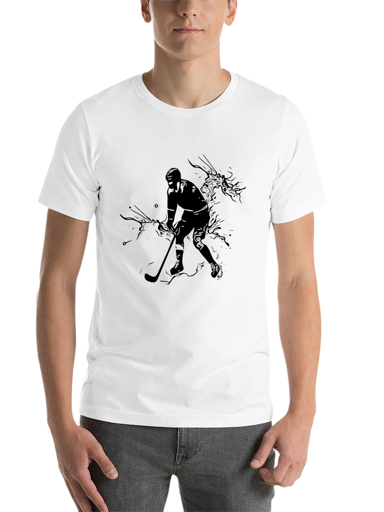 Black Hockey Player Graphic Black T-Shirt view 14