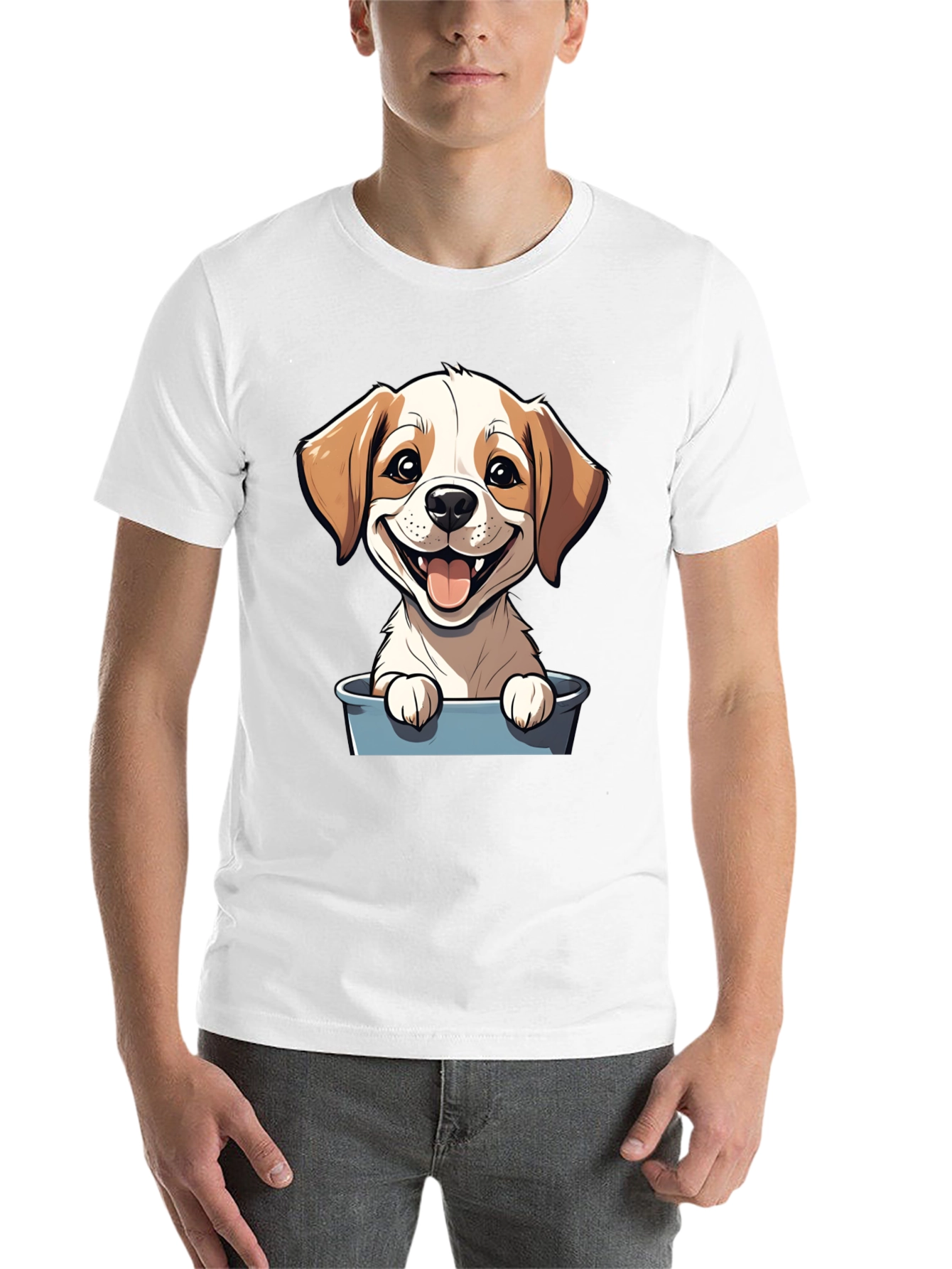 Black Cute Puppy in Bucket Graphic T-Shirt view 14