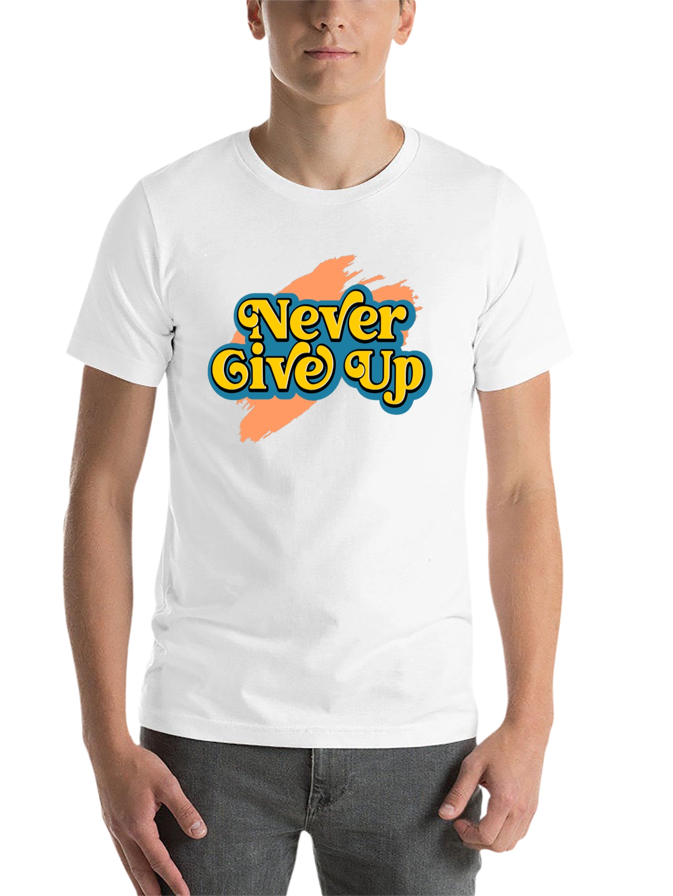 Black Never Give Up Retro Graphic T-Shirt view 14