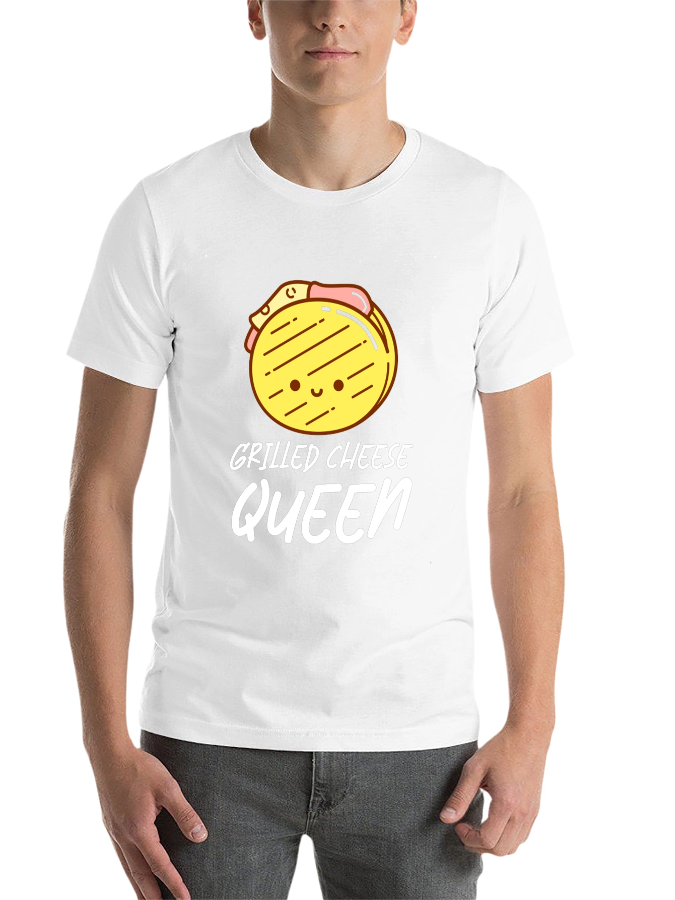 Black Grilled Cheese Queen T-Shirt - Black, Cute Cartoon Design view 14