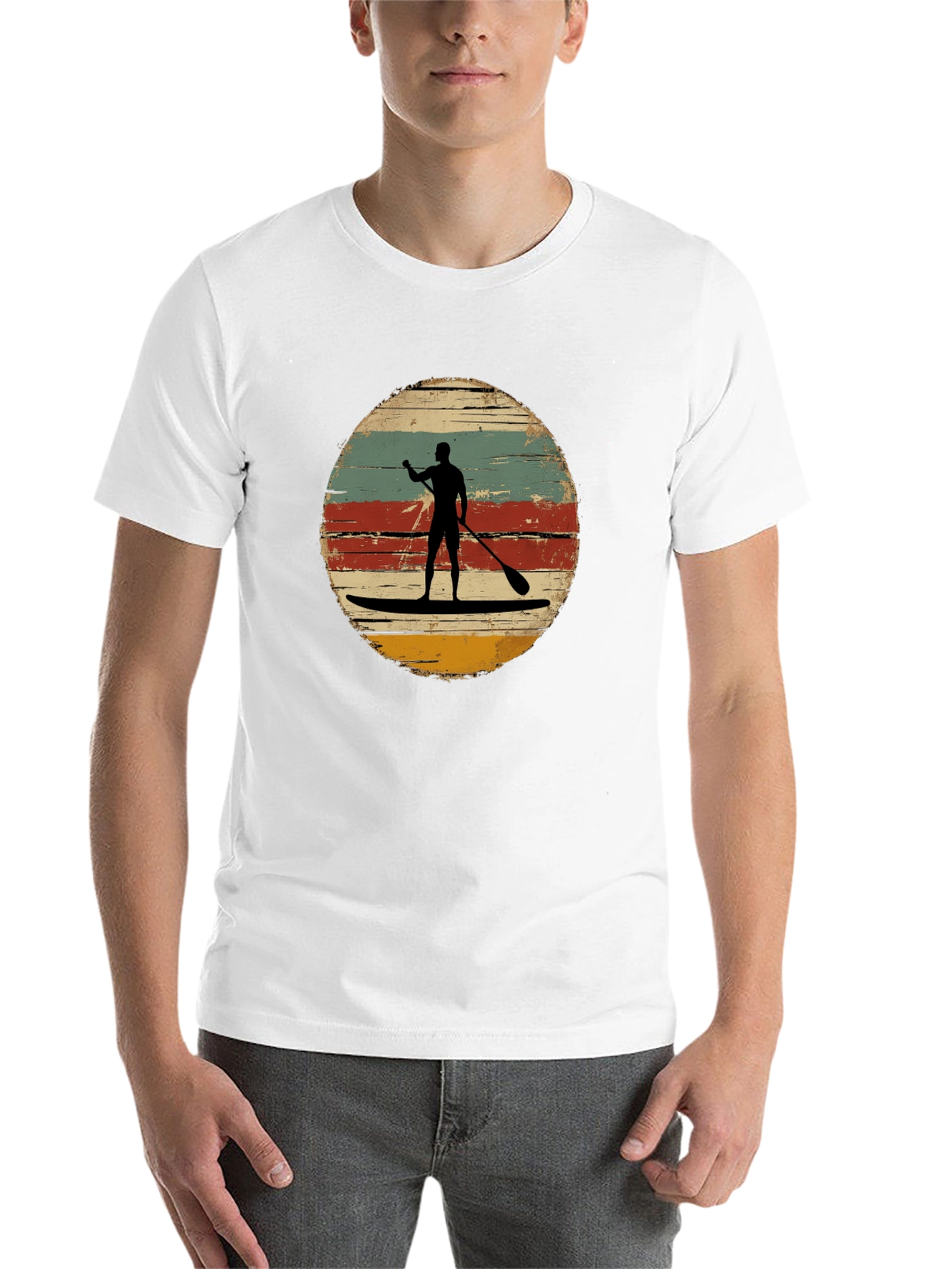 Black Retro Paddle Boarding T-Shirt - Vintage Style Surfing Tee view 14