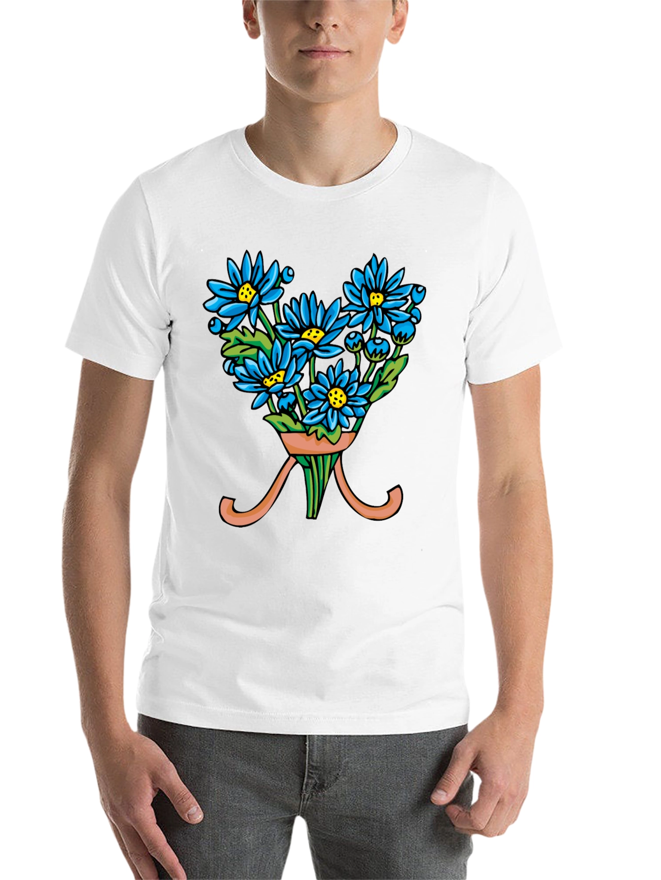 Black Floral Bouquet T-Shirt - Blue Daisy Design view 14