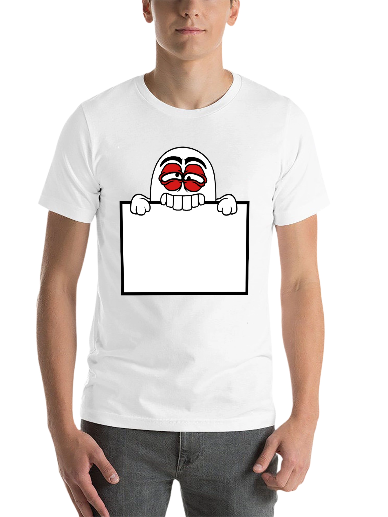 Black Funny Graphic Tee - Cartoon Character Holding Sign view 14