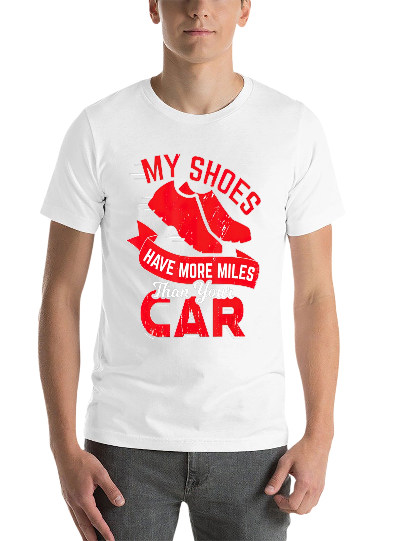 Black My Shoes Have More Miles Than Your Car Graphic Tee view 14