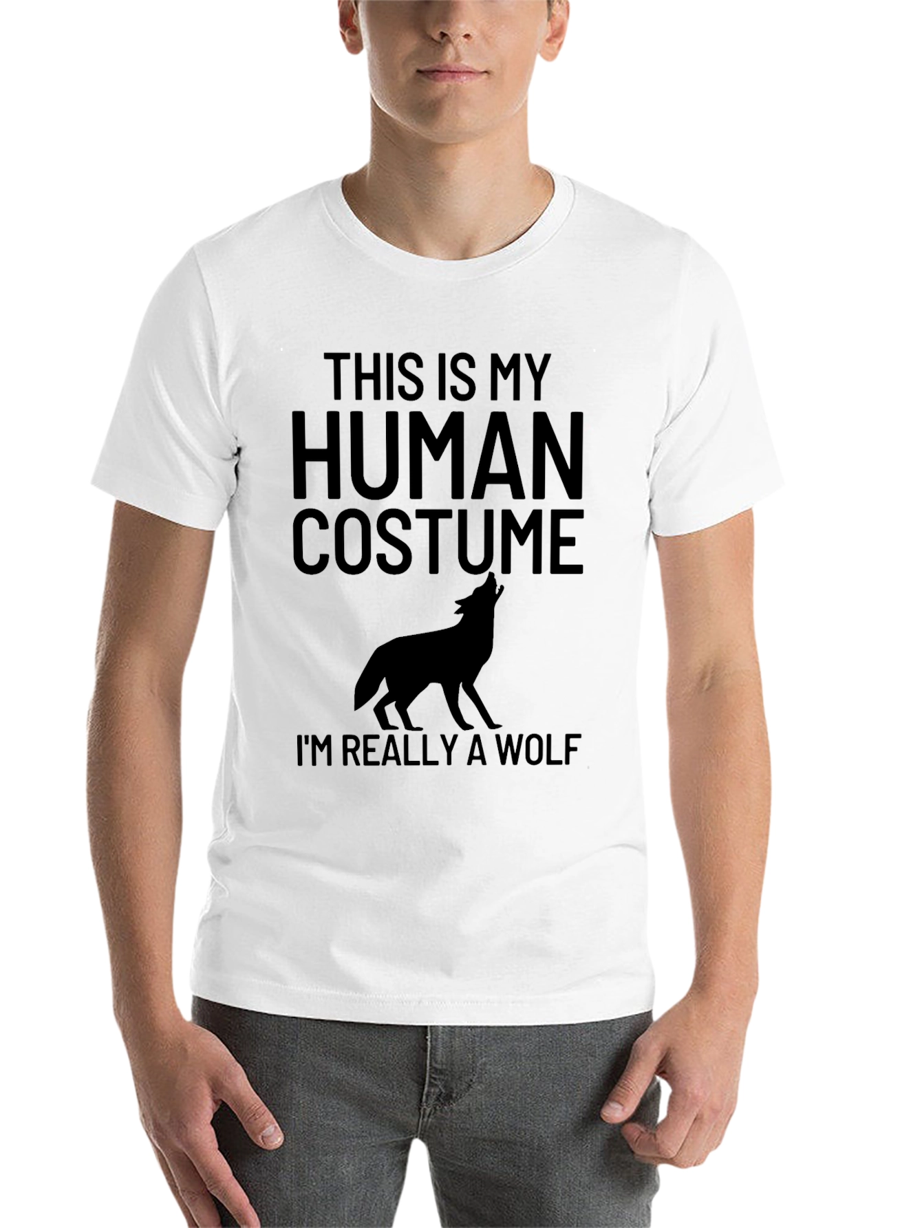 Black Human Costume Wolf T-Shirt - Fun Halloween Tee view 14