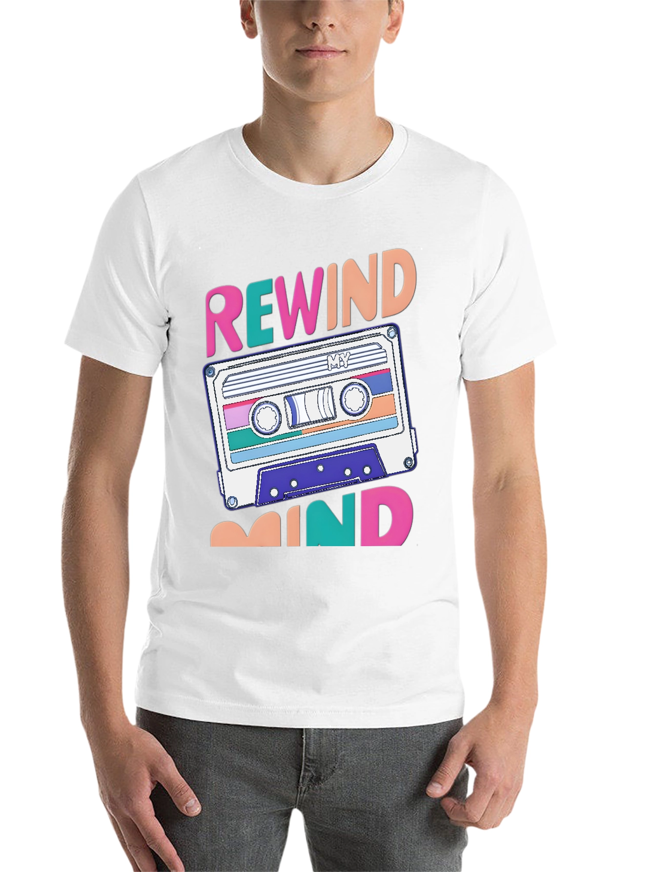 Black Rewind Mind Cassette Tape Graphic T-Shirt view 14