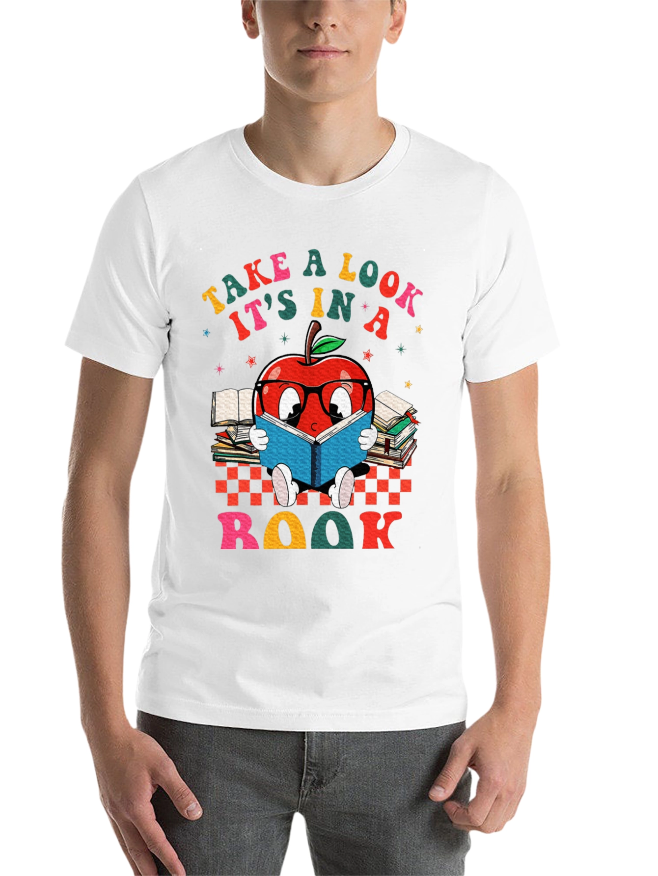 Black Bookworm Apple T-Shirt - Take a Look, It's in a Book! view 14