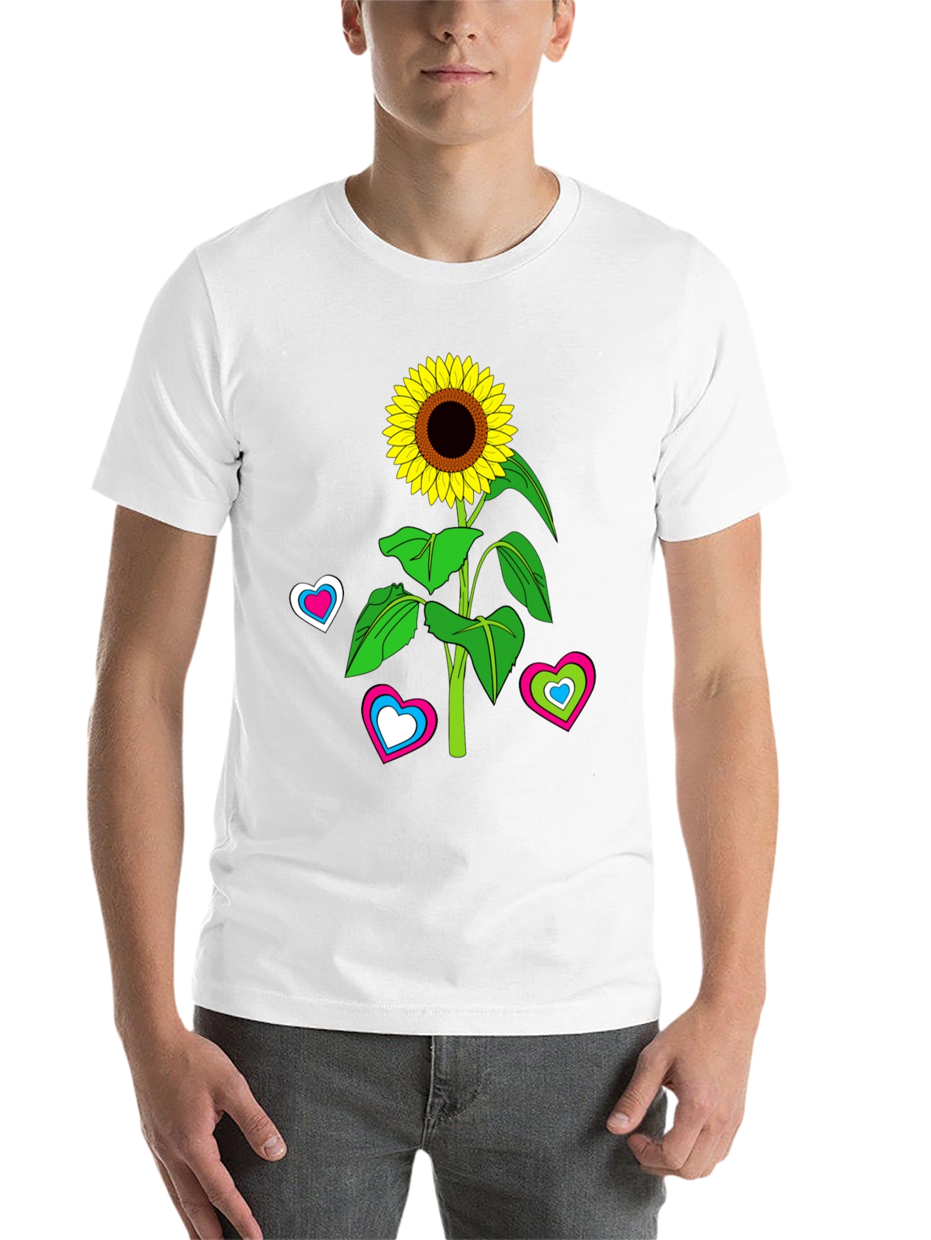 Black Sunflower Heart Graphic Tee - Black Cotton Blend T-Shirt view 14