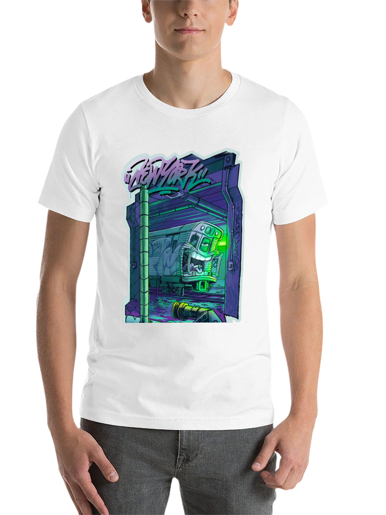 Black New York Subway T-Shirt - Unique Cartoon Design view 14